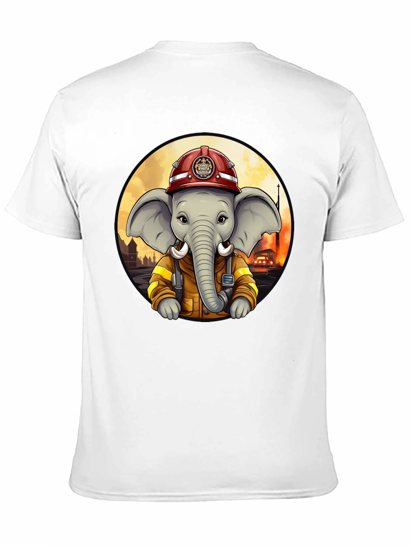 Elephant Firefighter T-Shirt - Cartoon Style