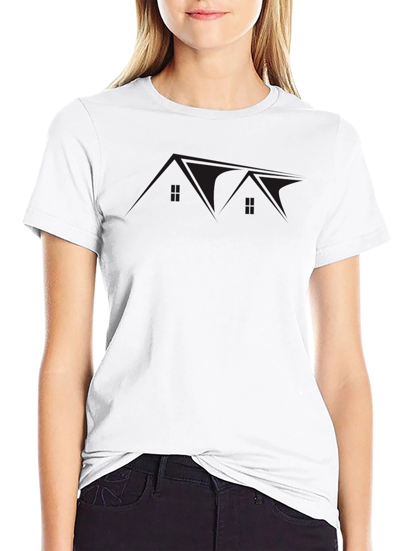 Black Graphic Tee: Architectural Silhouette Design