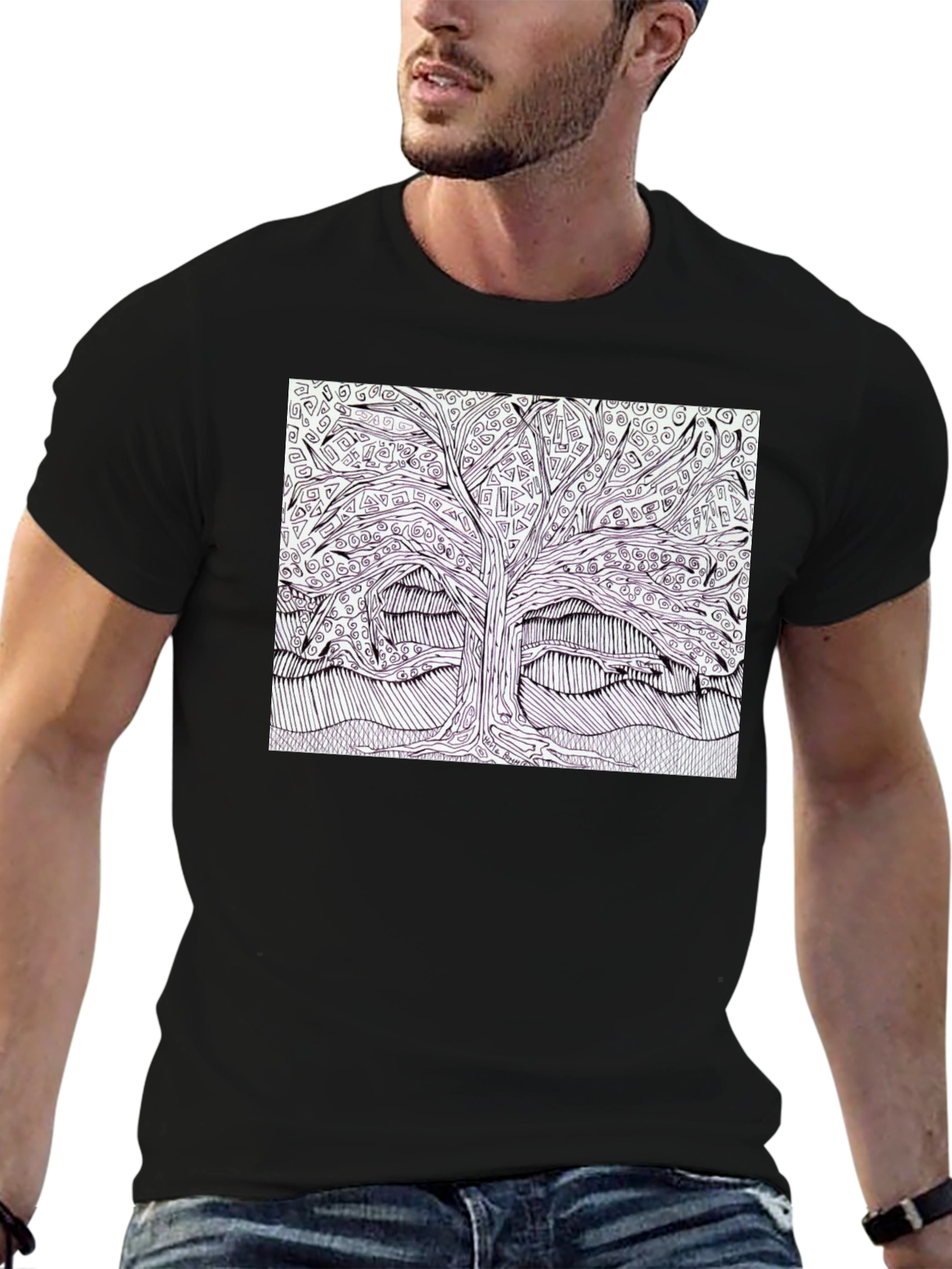 Abstract Tree Graphic Tee - Black