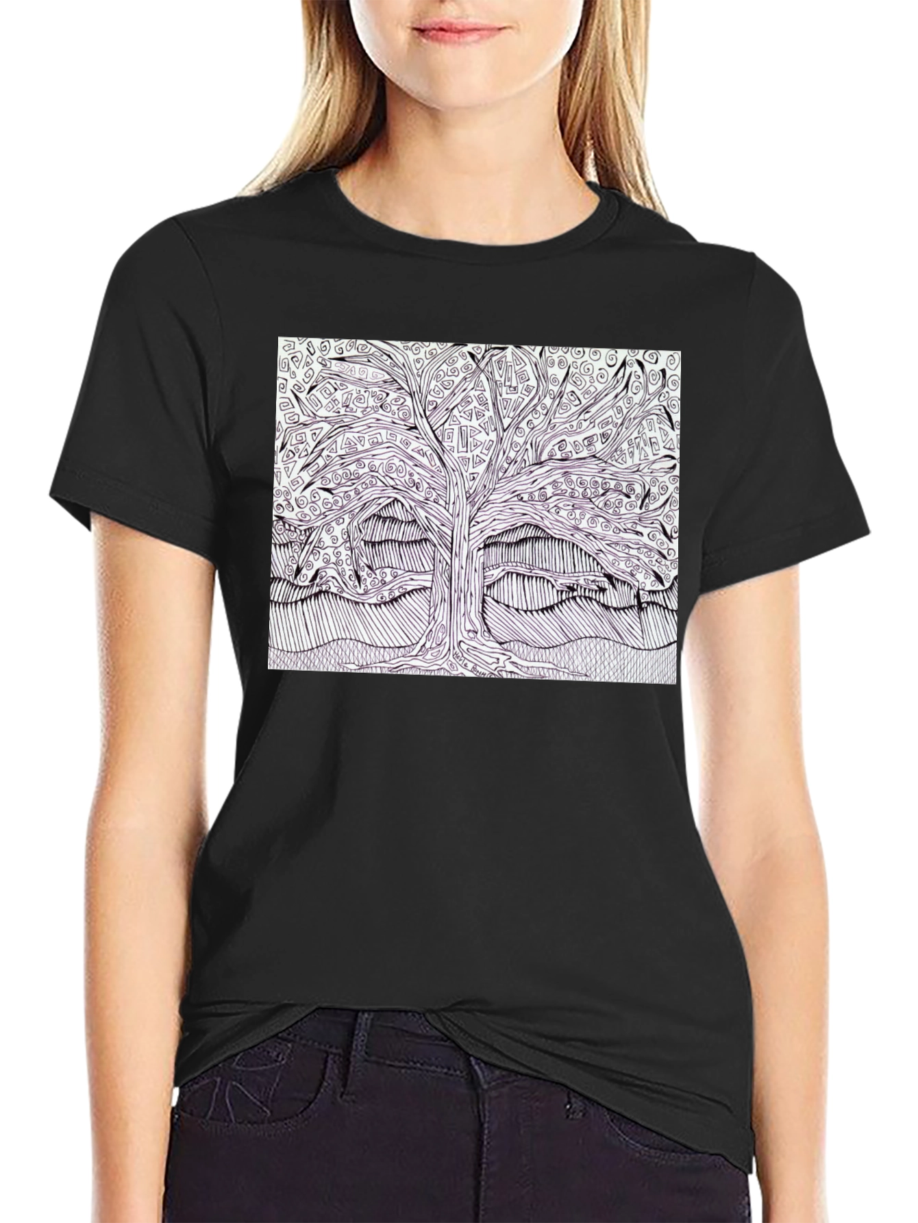 Abstract Tree Graphic Tee - Black