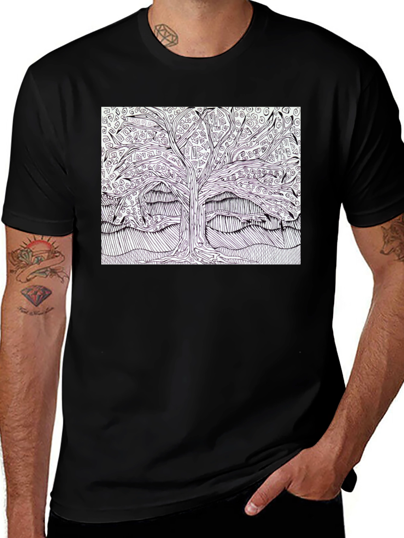 Abstract Tree Graphic Tee - Black