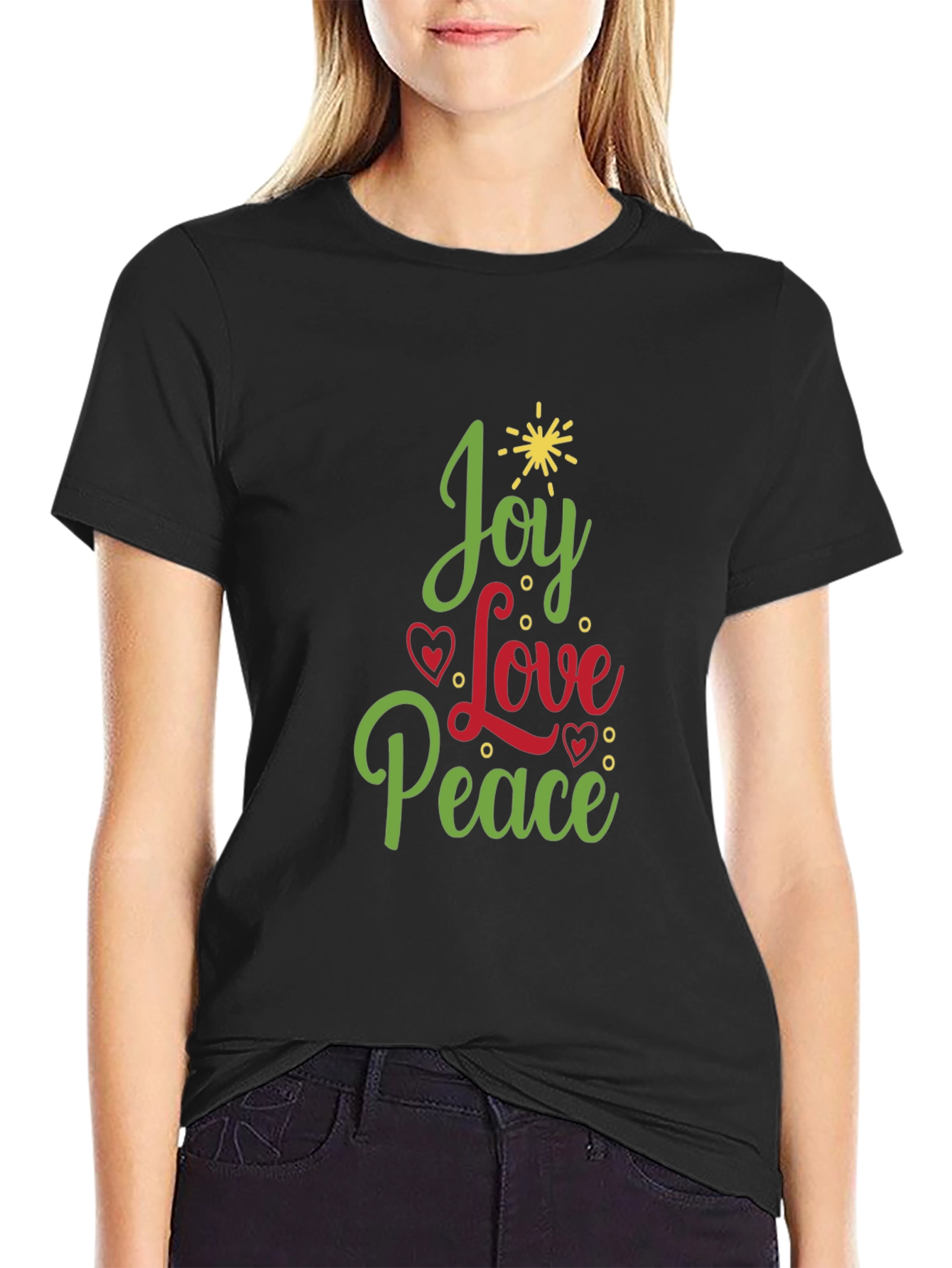 Joy Love Peace Christmas Tree Holiday Graphic Tee