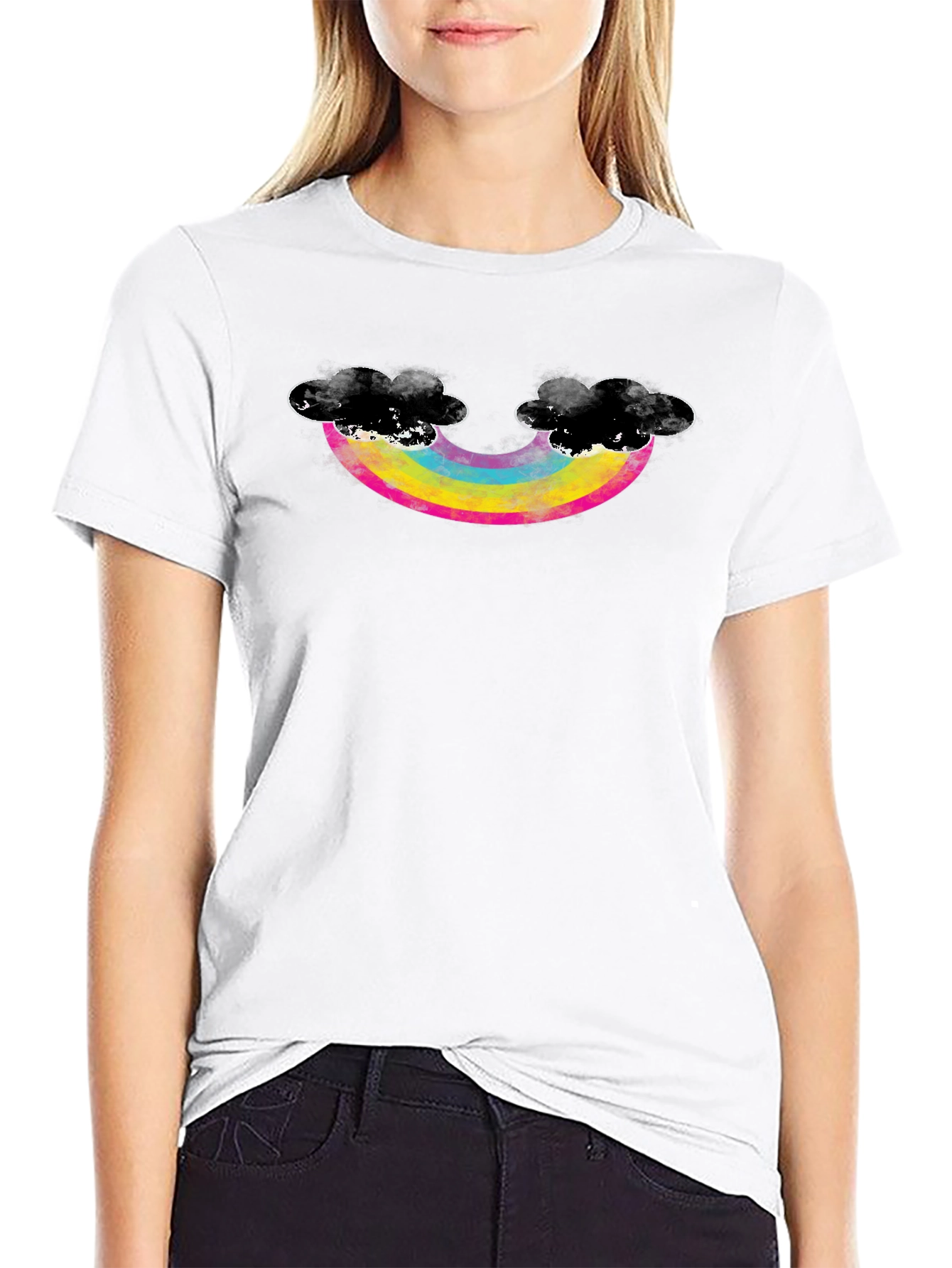Rainbow & Cloud Graphic Black T-Shirt