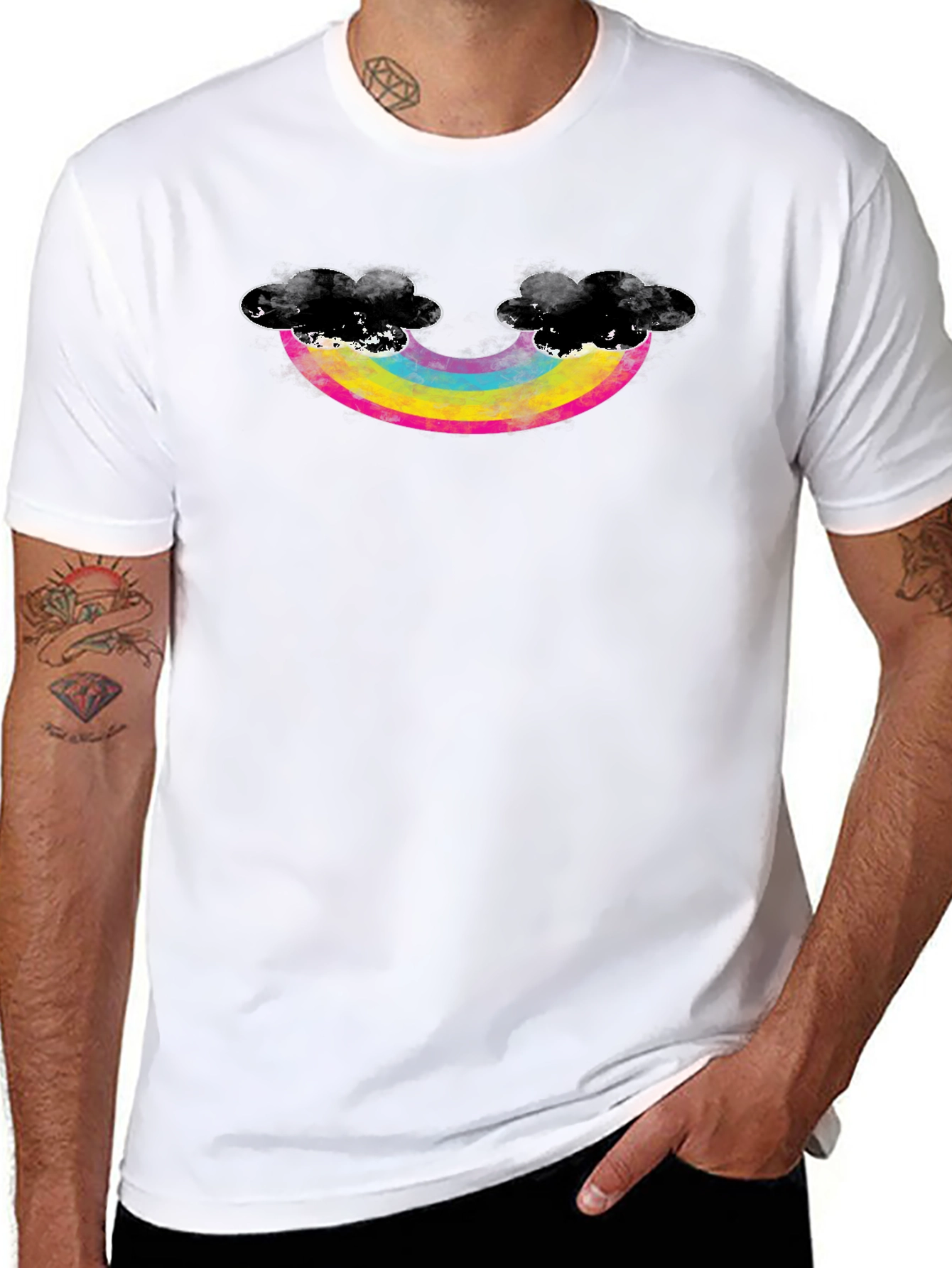 Rainbow & Cloud Graphic Black T-Shirt