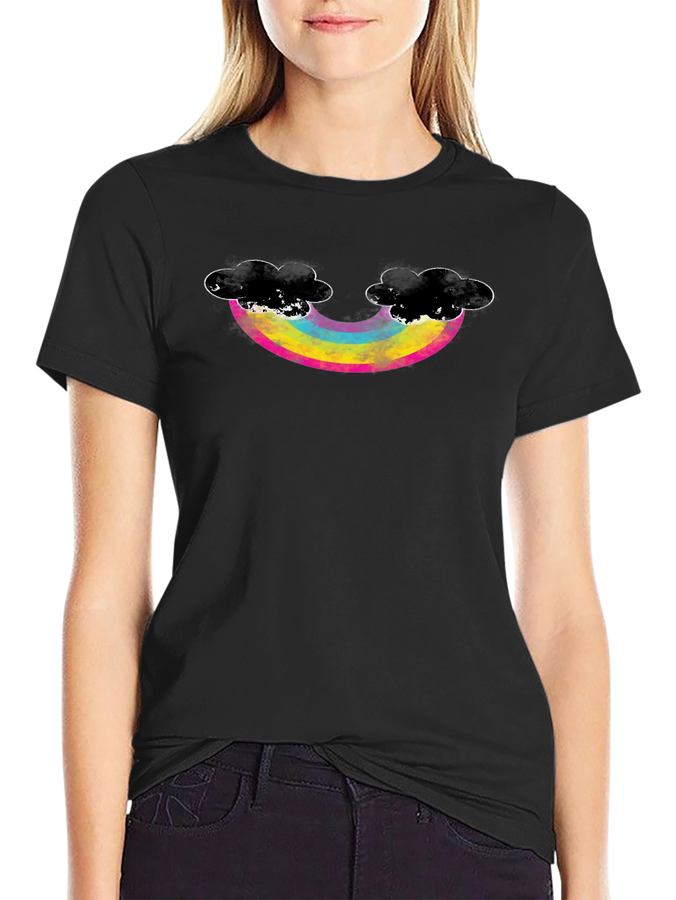 Rainbow & Cloud Graphic Black T-Shirt