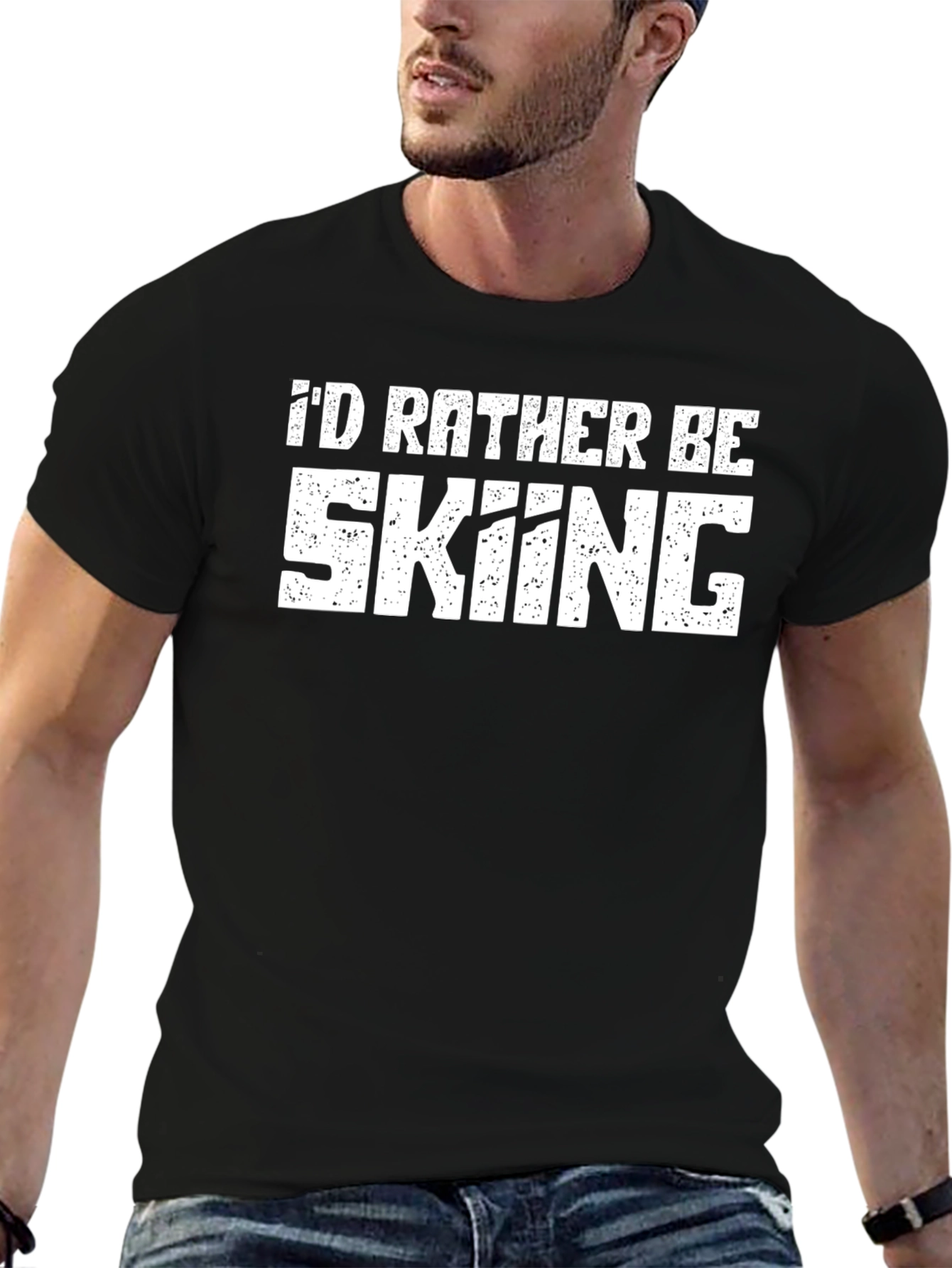 Id Rather Be Skiing T-Shirt - Black Cotton