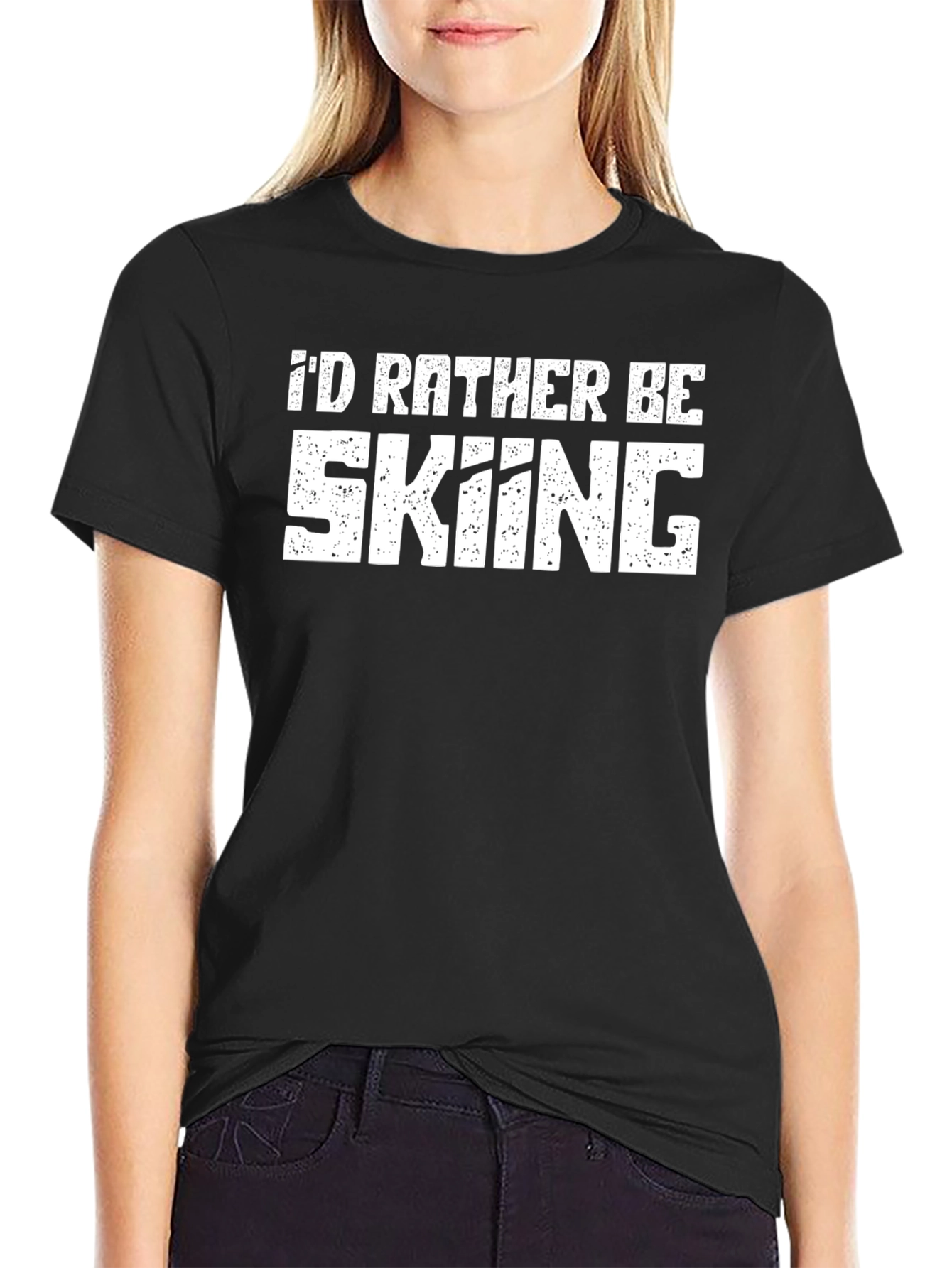 Id Rather Be Skiing T-Shirt - Black Cotton