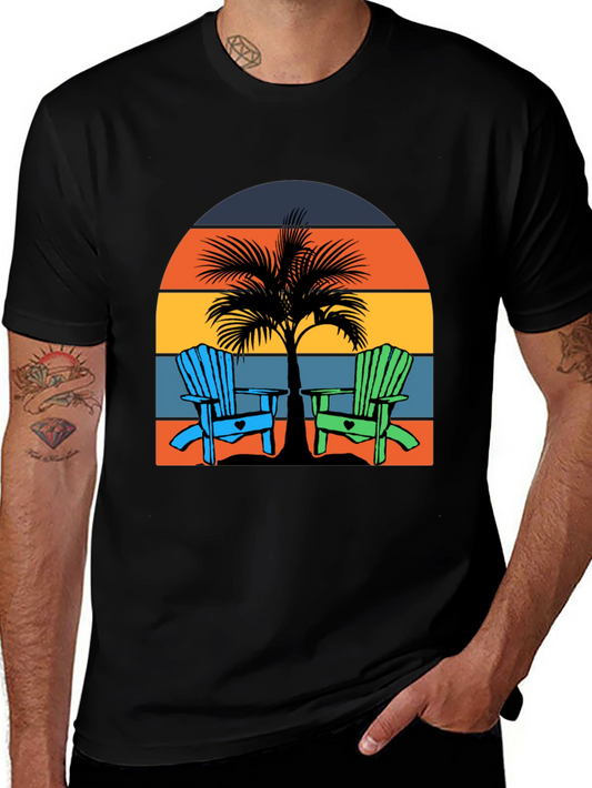 Beach Chair Palm Tree Graphic Tee - Coastal Vibes!