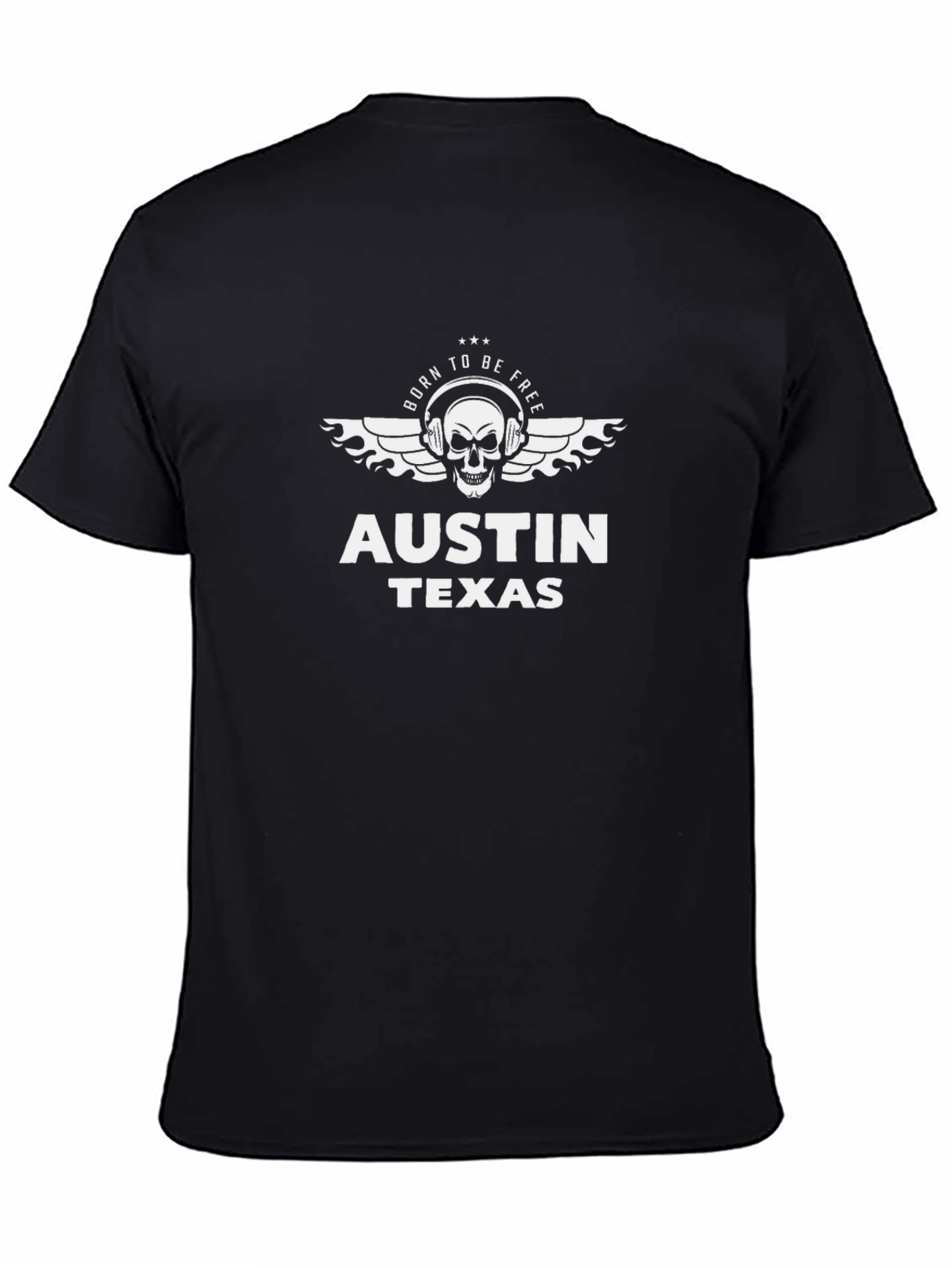 Austin Texas Skull Headphones Graphic Tee - Black Cotton