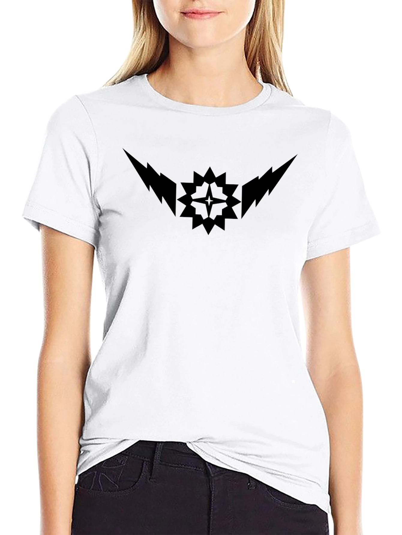 Black T-Shirt with Geometric Lightning Design