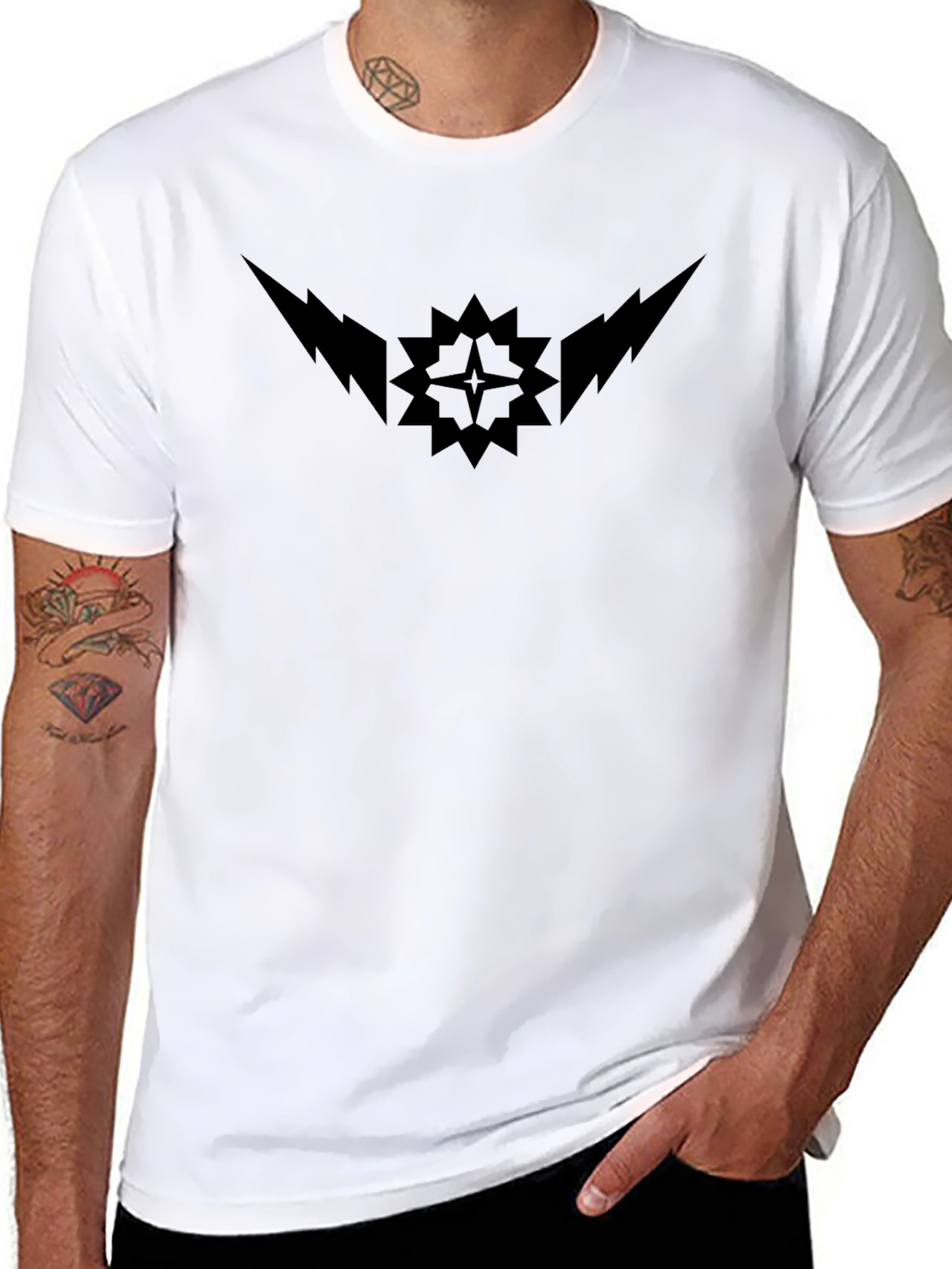 Black T-Shirt with Geometric Lightning Design