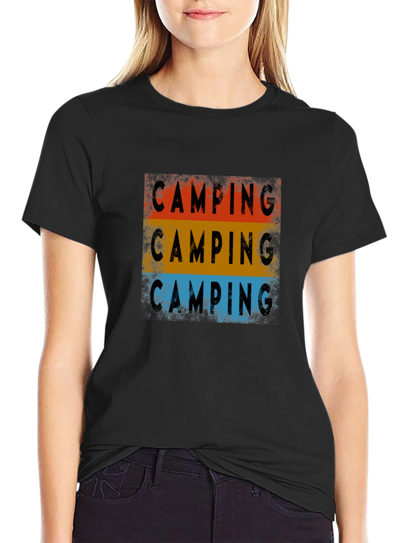 Camping Graphic Tee - Retro Style Black T-Shirt