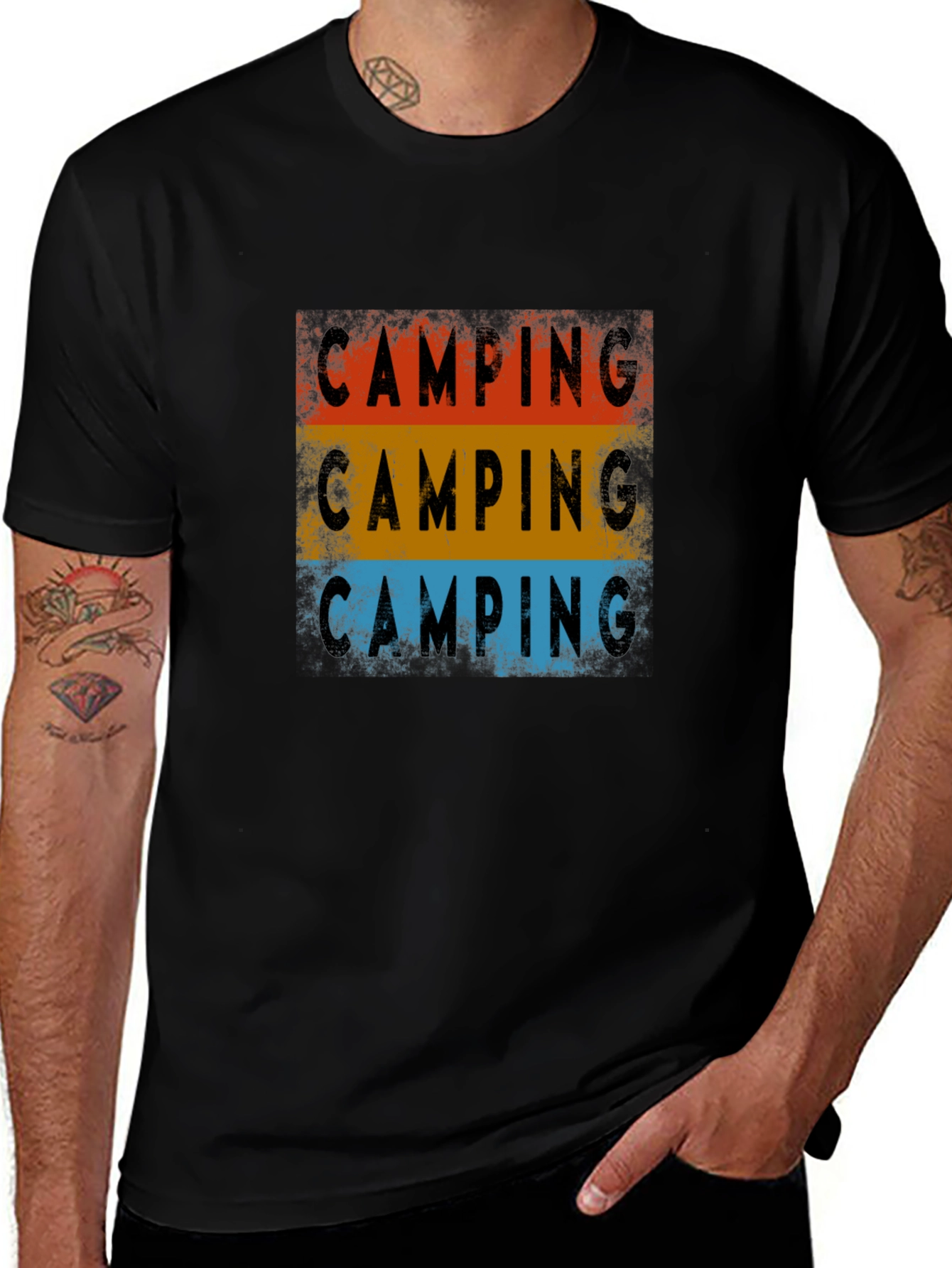 Camping Graphic Tee - Retro Style Black T-Shirt