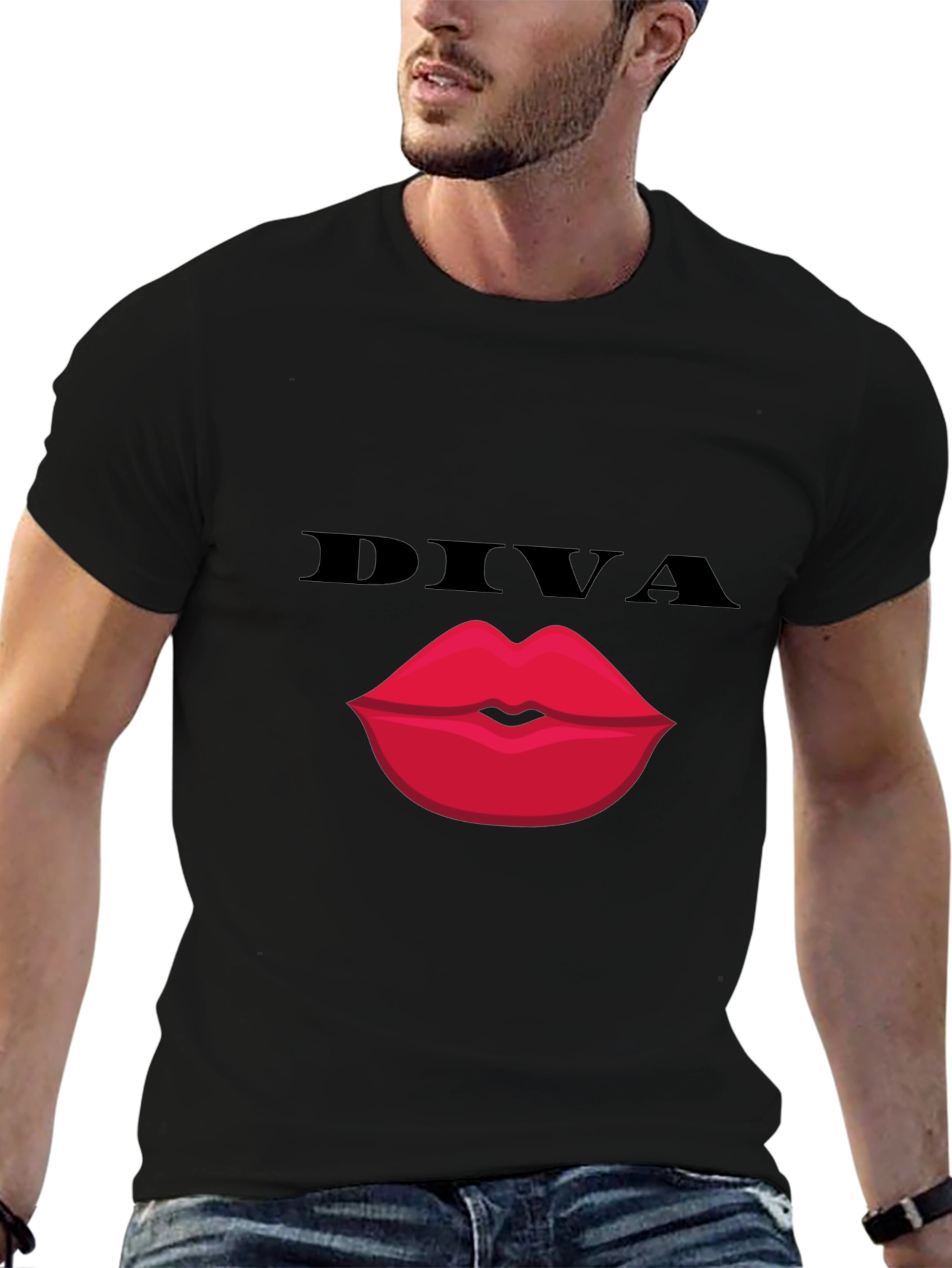 Diva Lips Graphic Tee - Bold Black Cotton T-Shirt