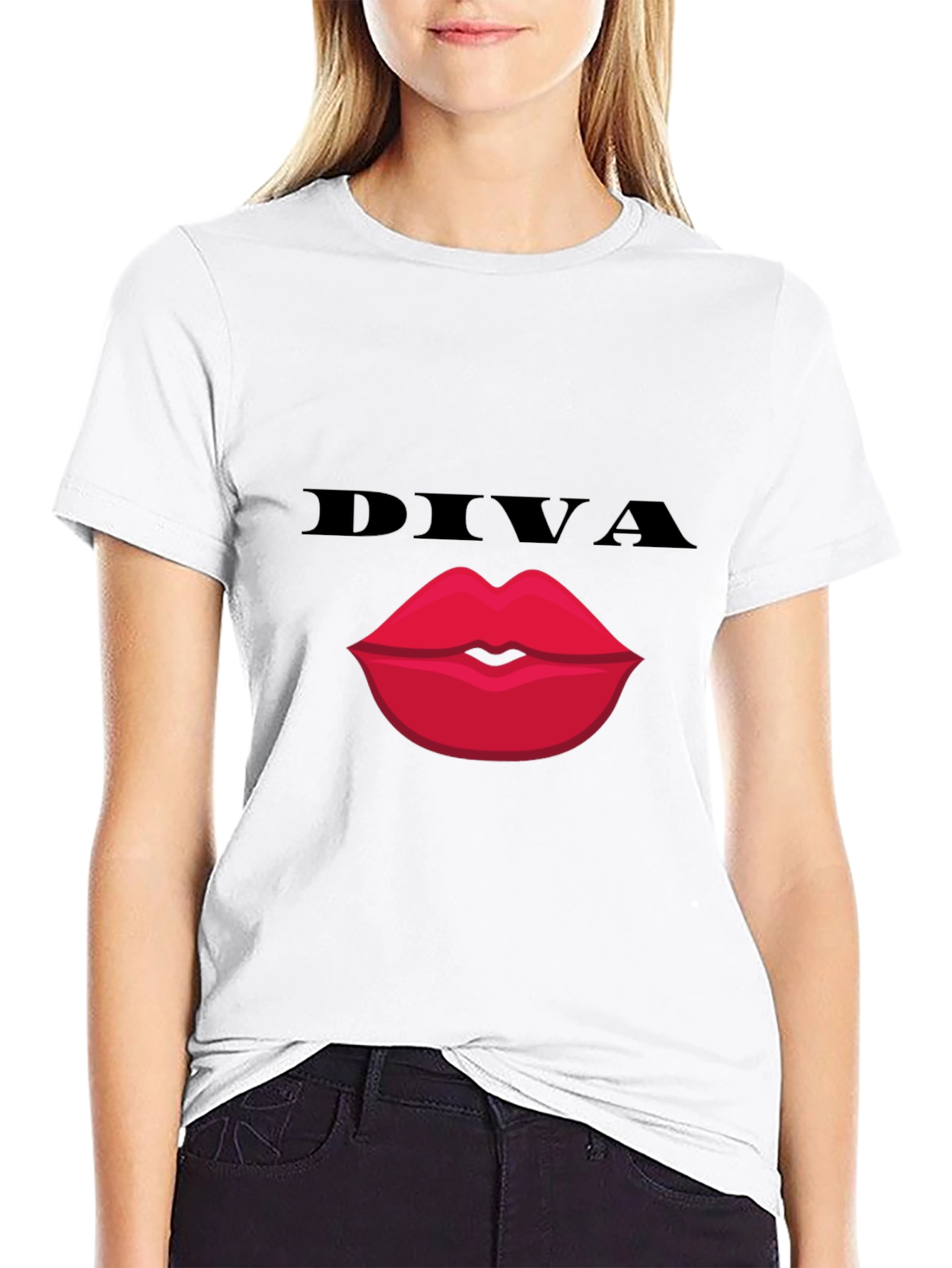 Diva Lips Graphic Tee - Bold Black Cotton T-Shirt