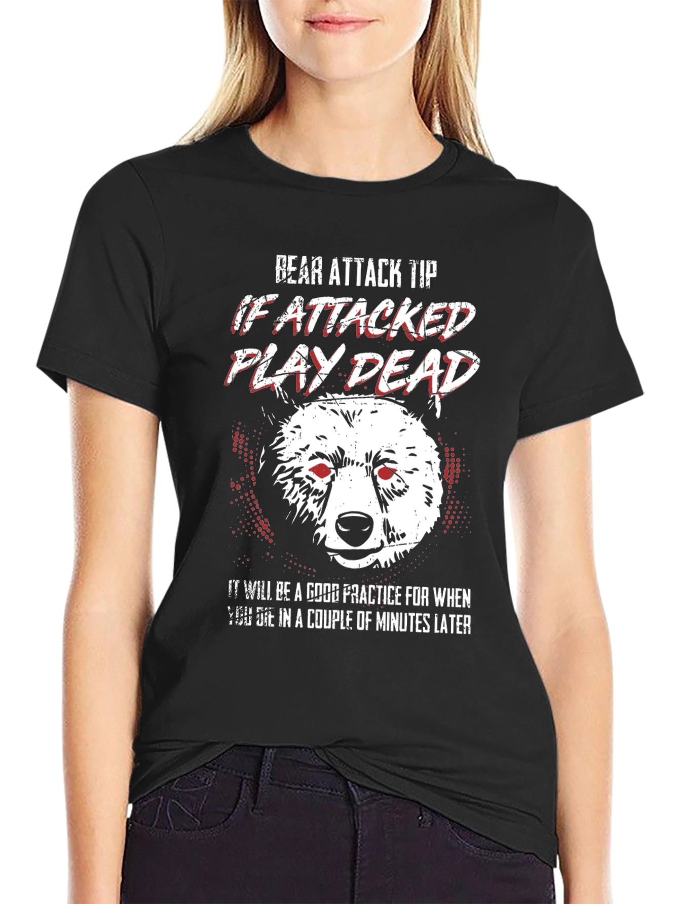 Bear Attack Funny Mens Black T-Shirt