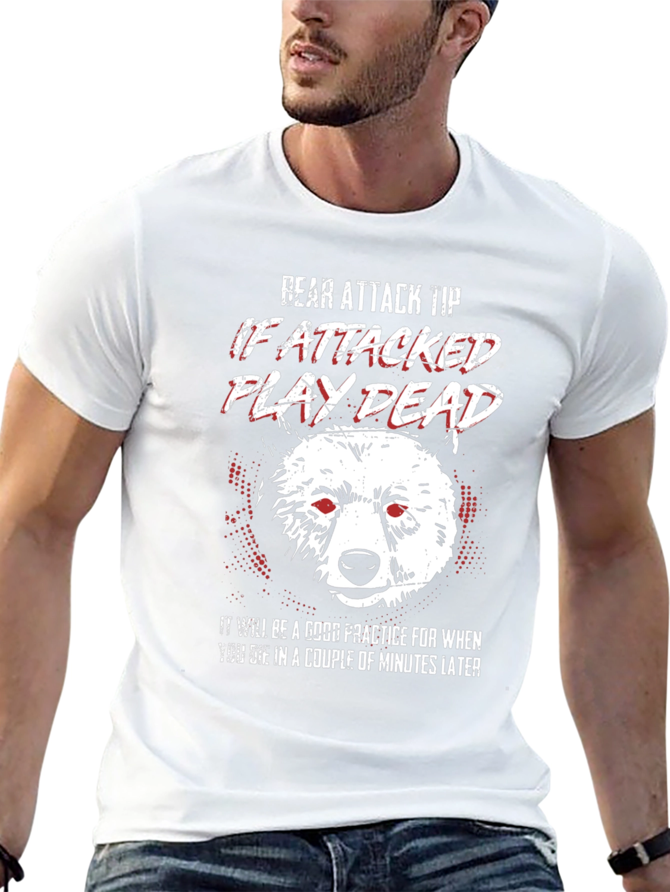 Bear Attack Funny Mens Black T-Shirt