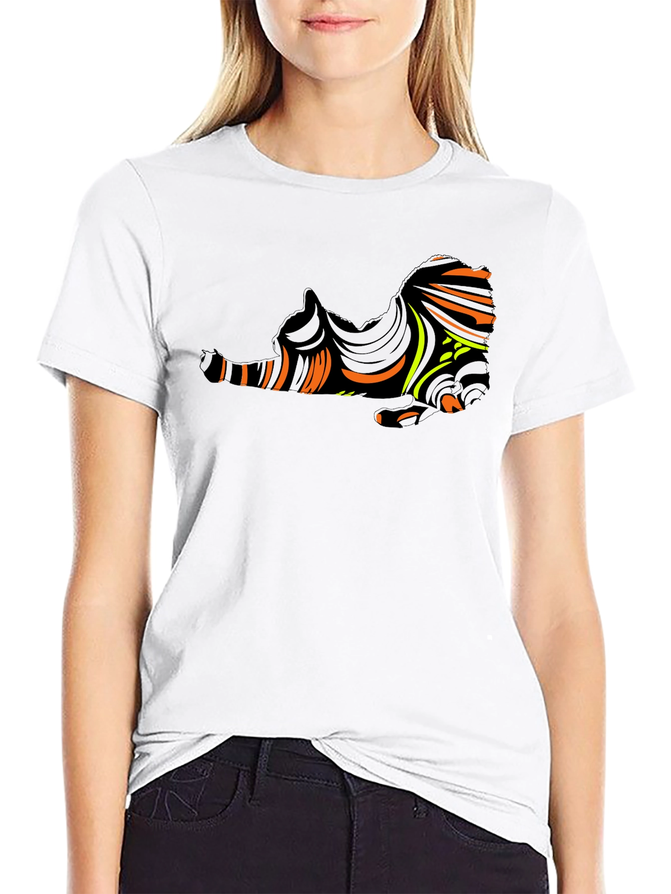 Abstract Cat Graphic Black T-Shirt
