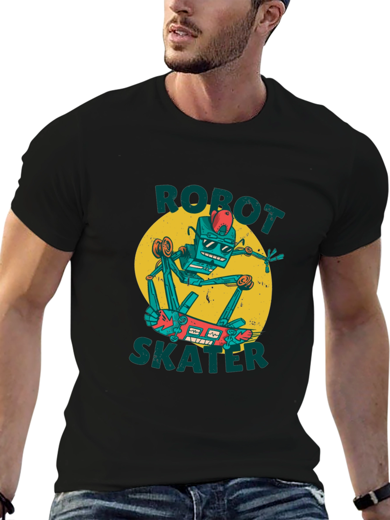 Robot Skater Graphic Tee - Cool Design