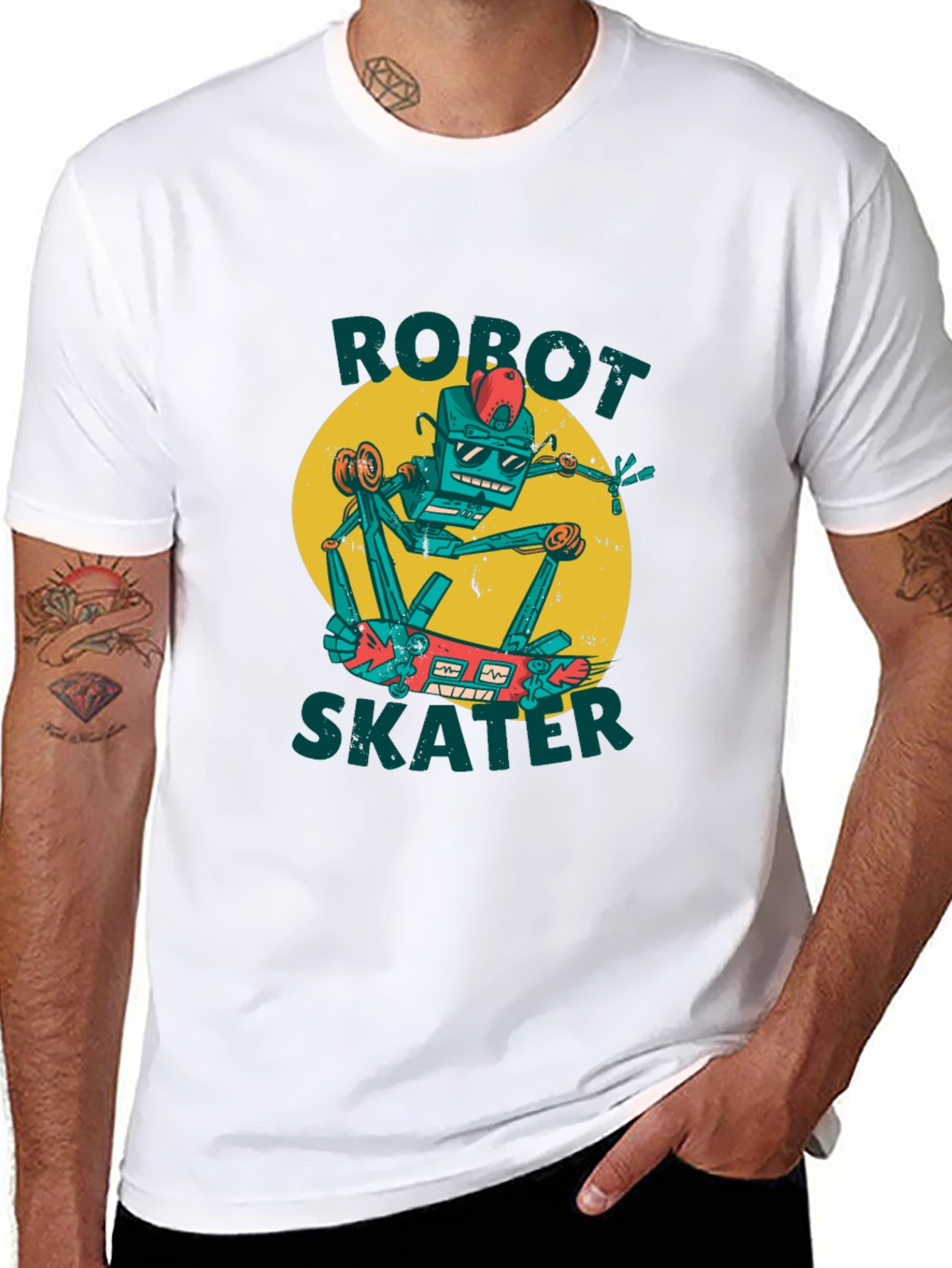 Robot Skater Graphic Tee - Cool Design