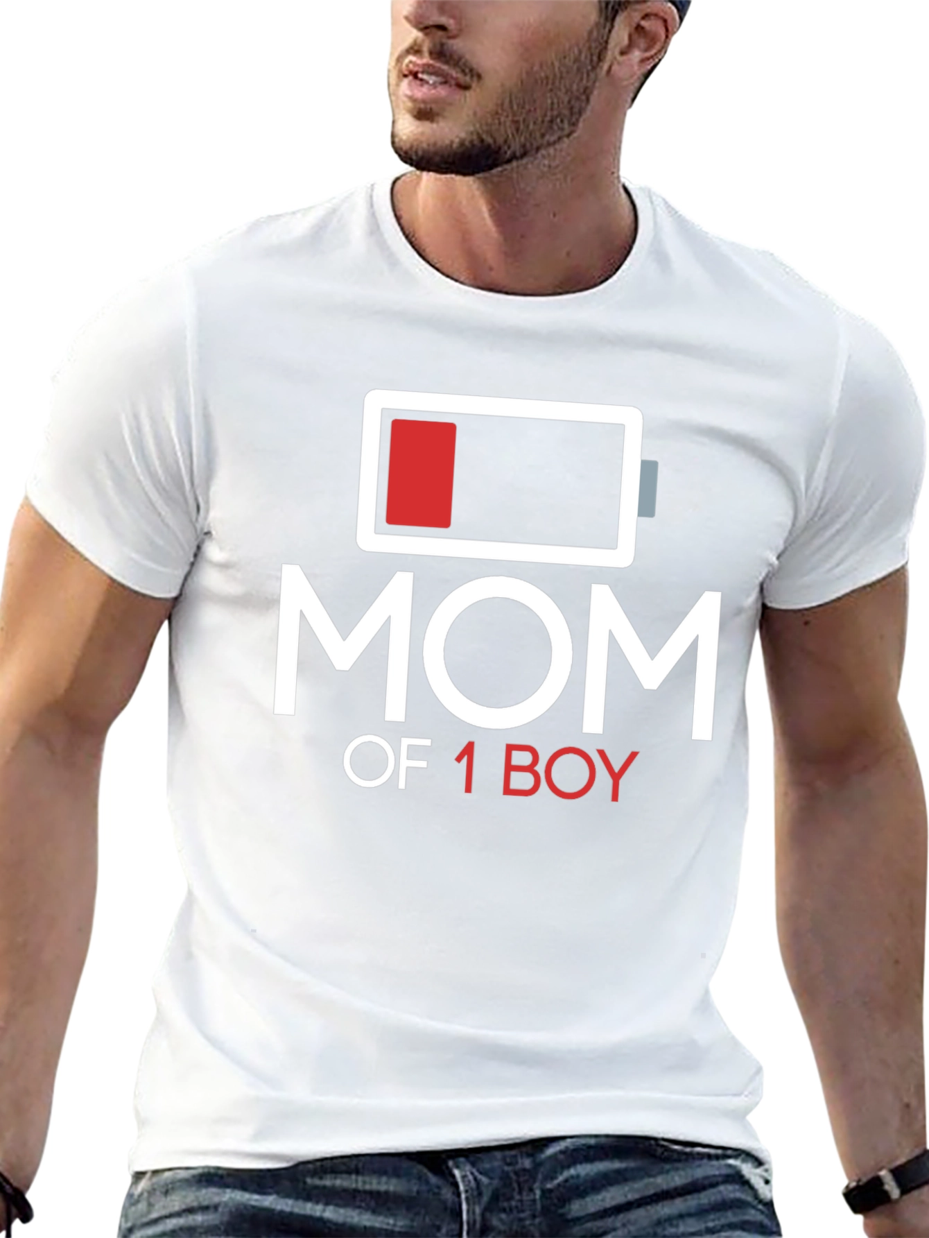 Mom of 1 Boy Low Battery Graphic T-Shirt