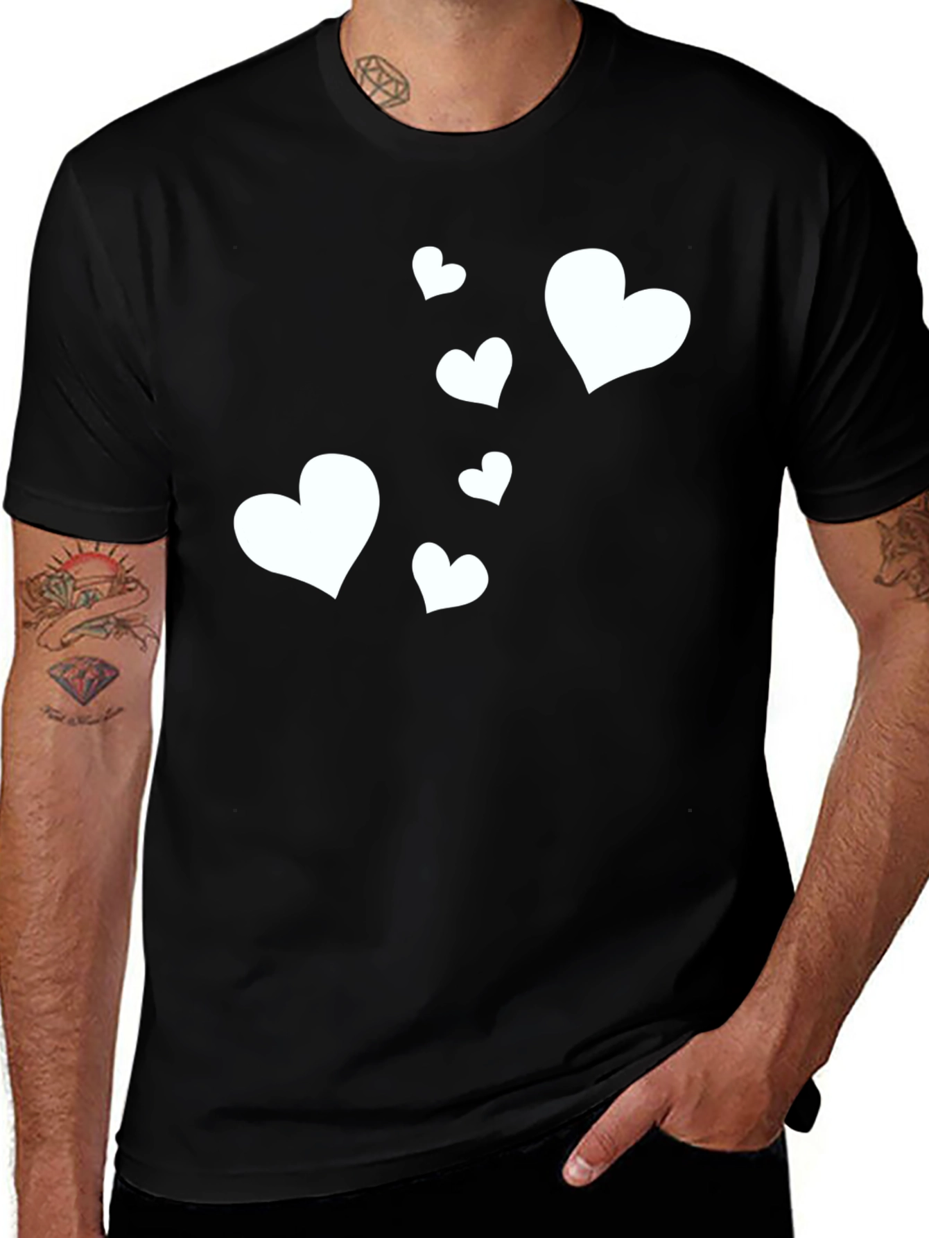 Heart Pattern Black Casual T-Shirt