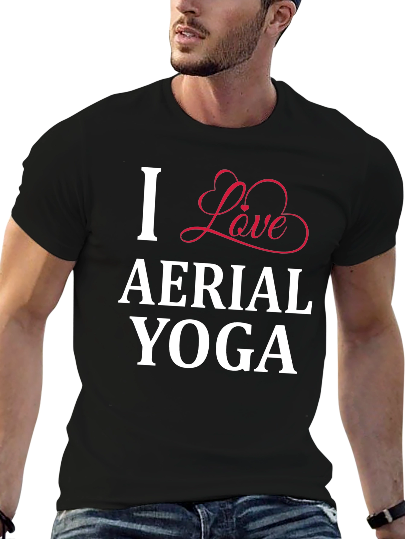 I Love Aerial Yoga T-Shirt - Black Cotton Tee