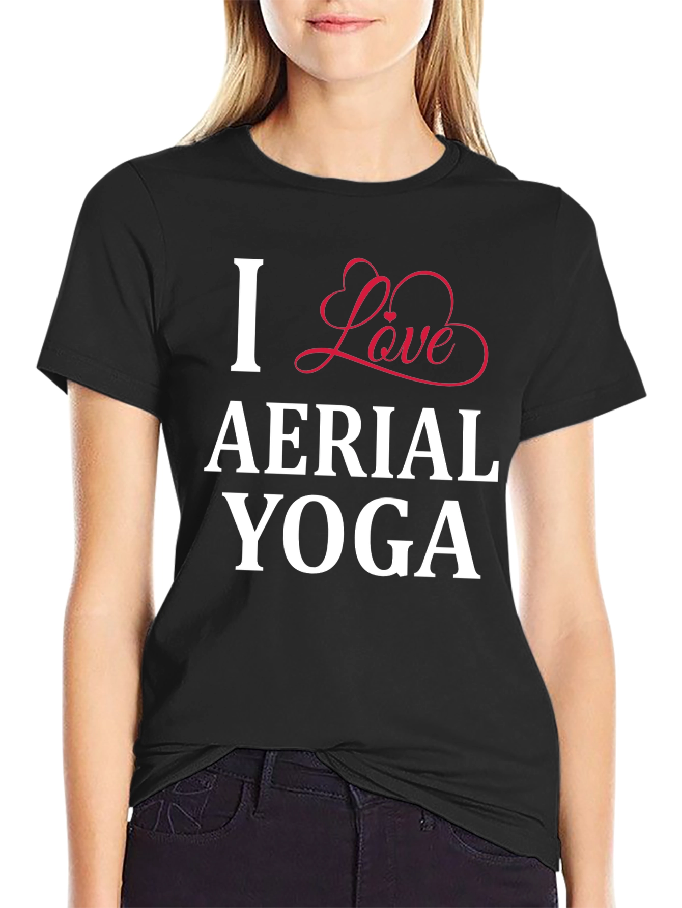 I Love Aerial Yoga T-Shirt - Black Cotton Tee
