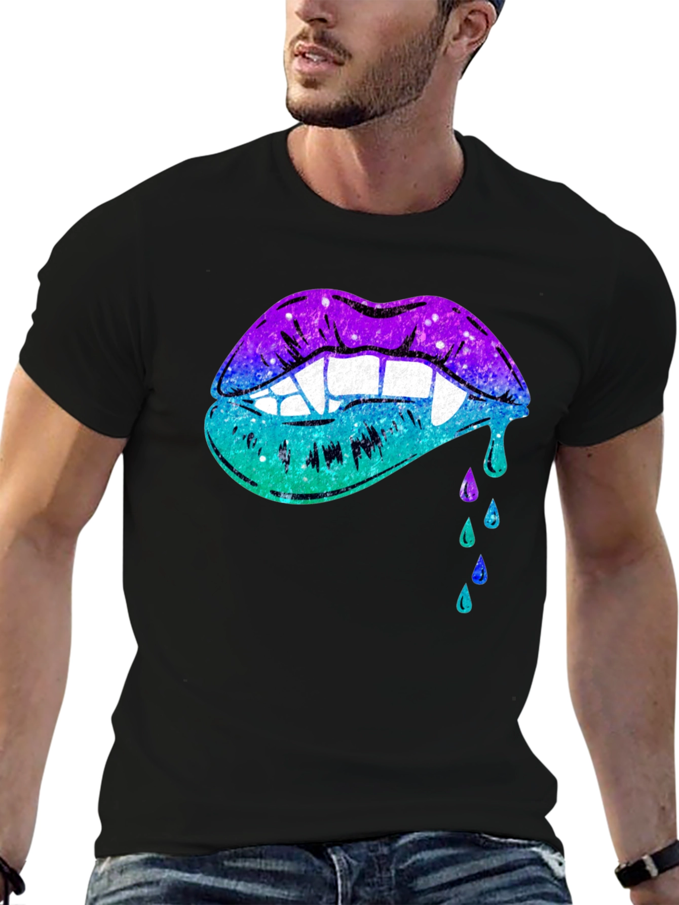 Galaxy Vampire Lips Black T-Shirt