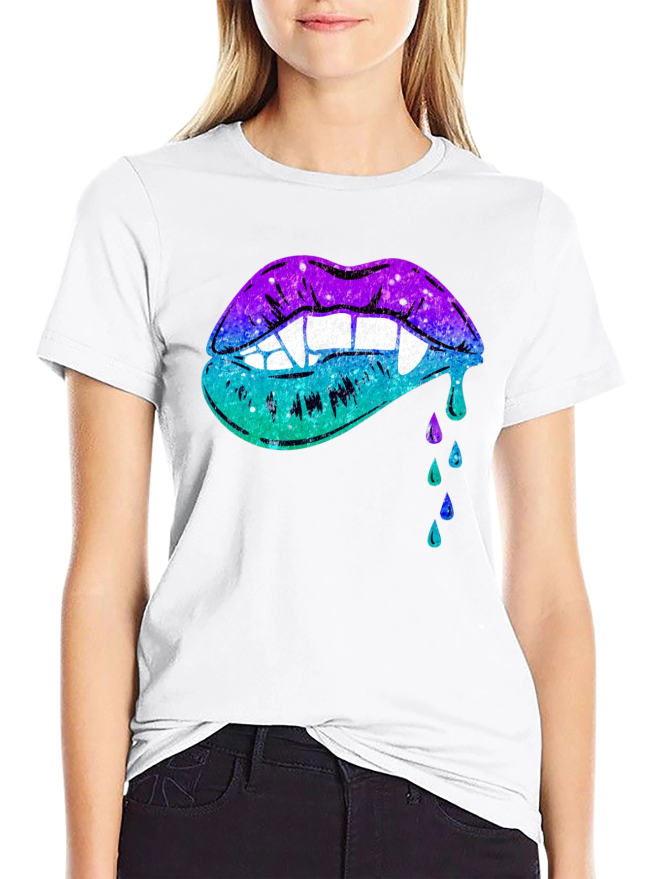 Galaxy Vampire Lips Black T-Shirt