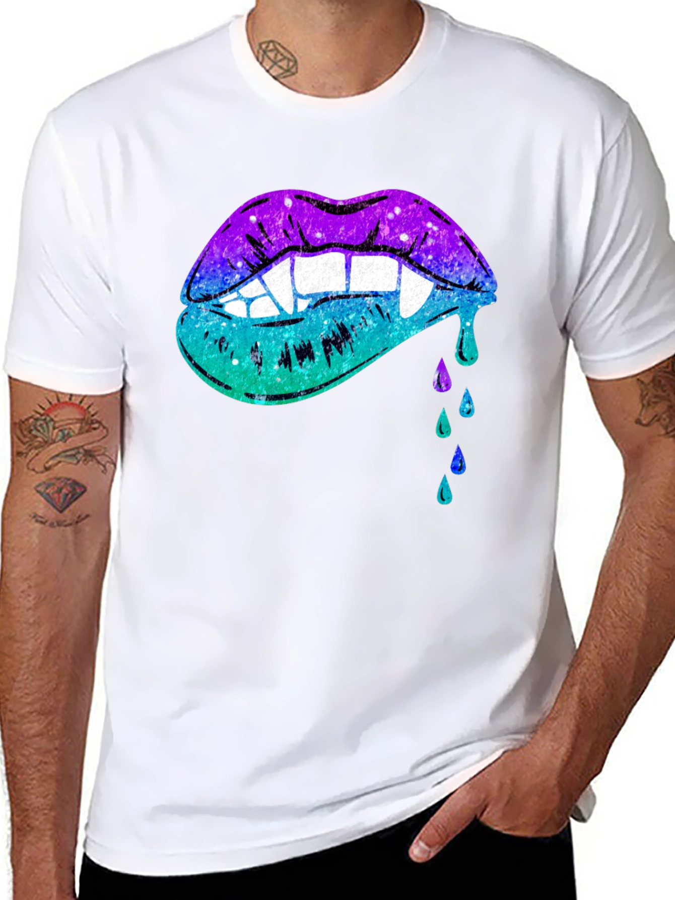 Galaxy Vampire Lips Black T-Shirt
