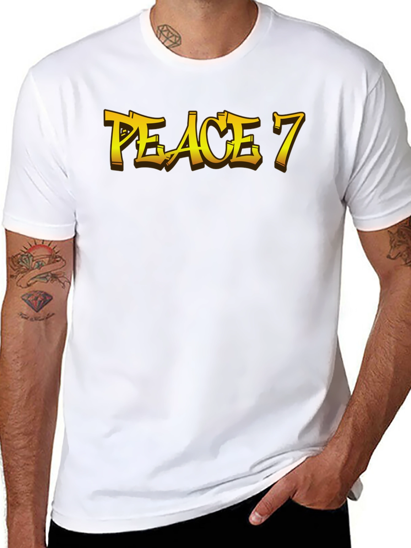 Peace 7 Graphic Tee - Bold Gold Lettering