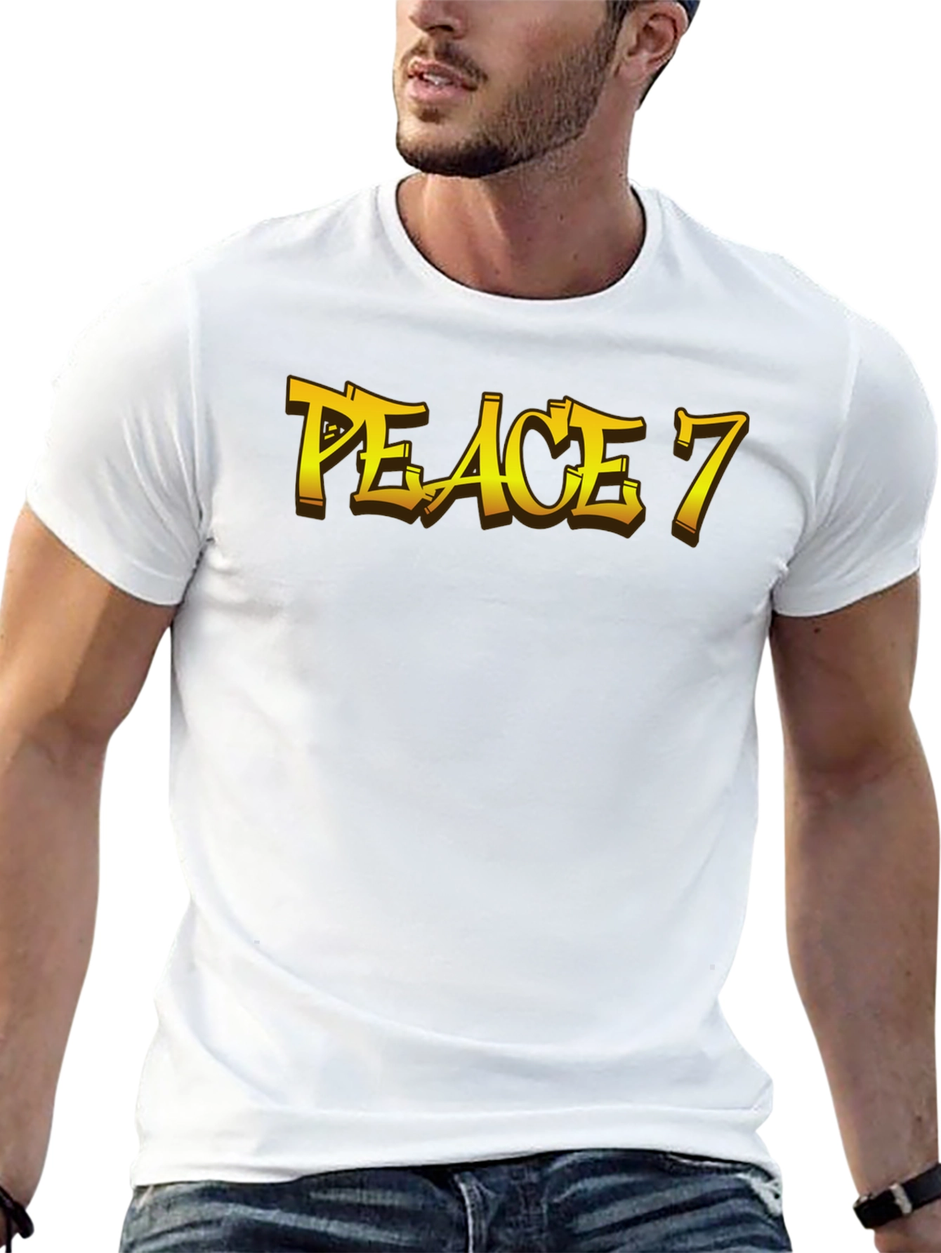 Peace 7 Graphic Tee - Bold Gold Lettering
