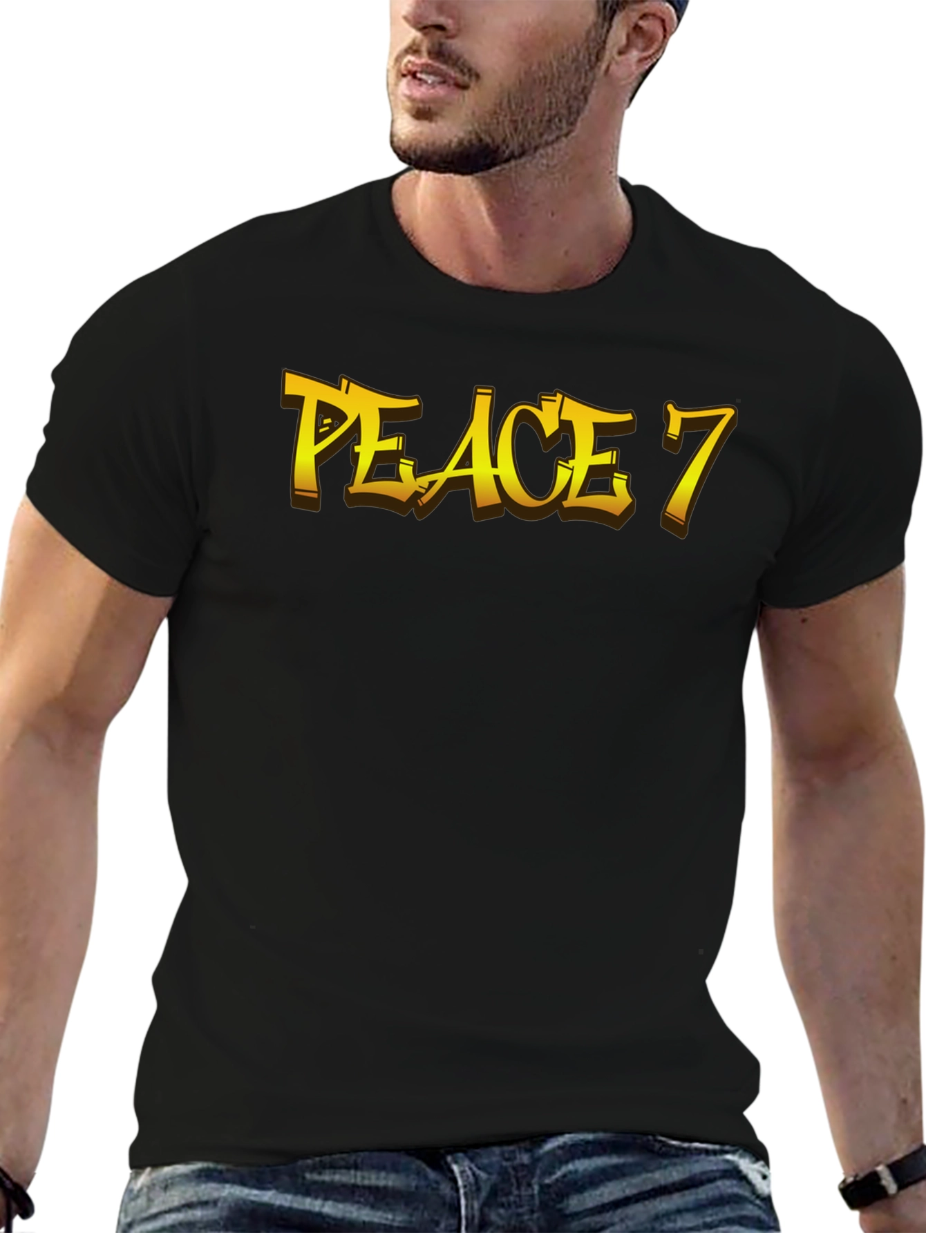 Peace 7 Graphic Tee - Bold Gold Lettering
