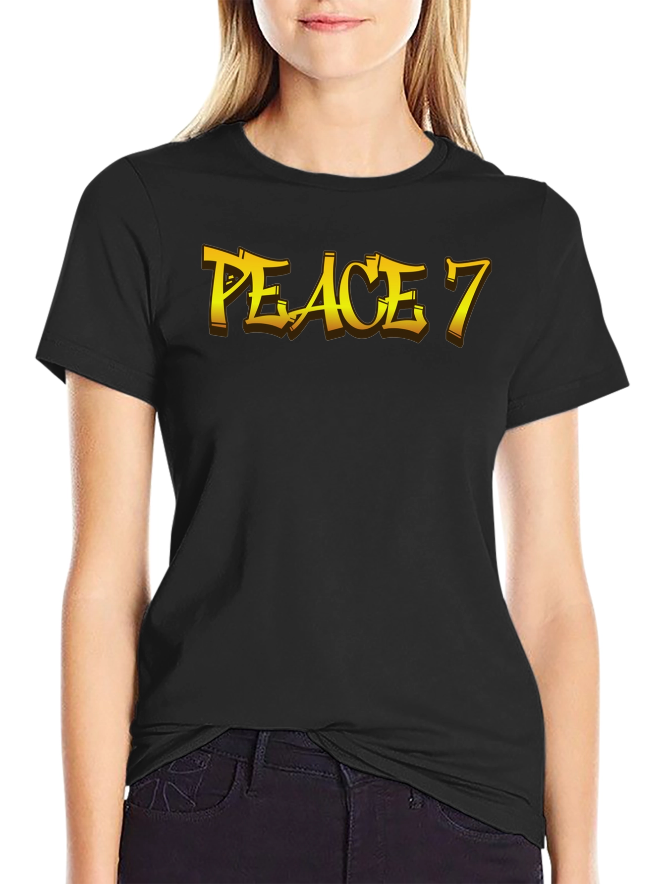 Peace 7 Graphic Tee - Bold Gold Lettering
