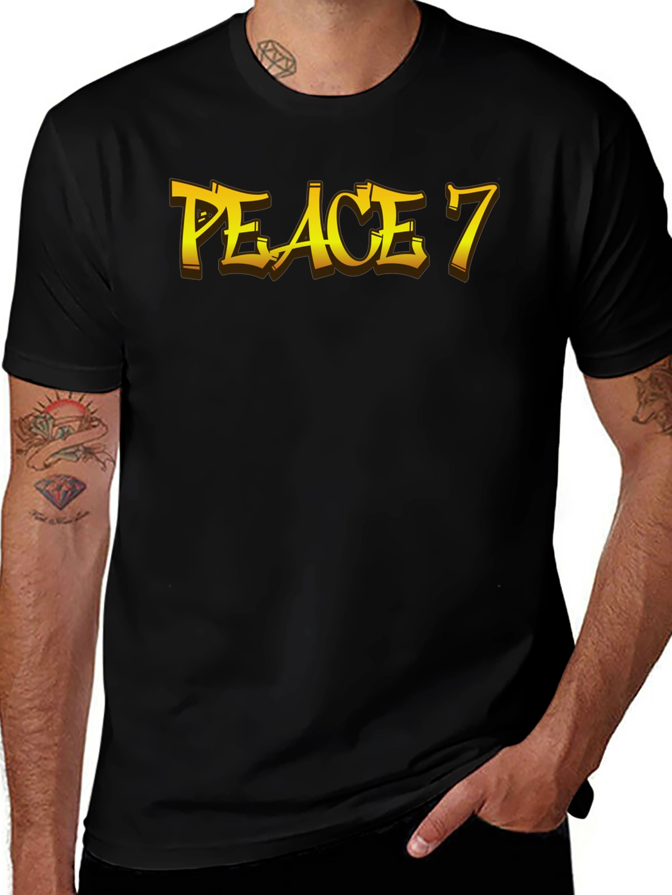 Peace 7 Graphic Tee - Bold Gold Lettering