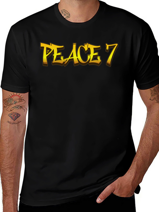 Peace 7 Graphic Tee - Bold Gold Lettering