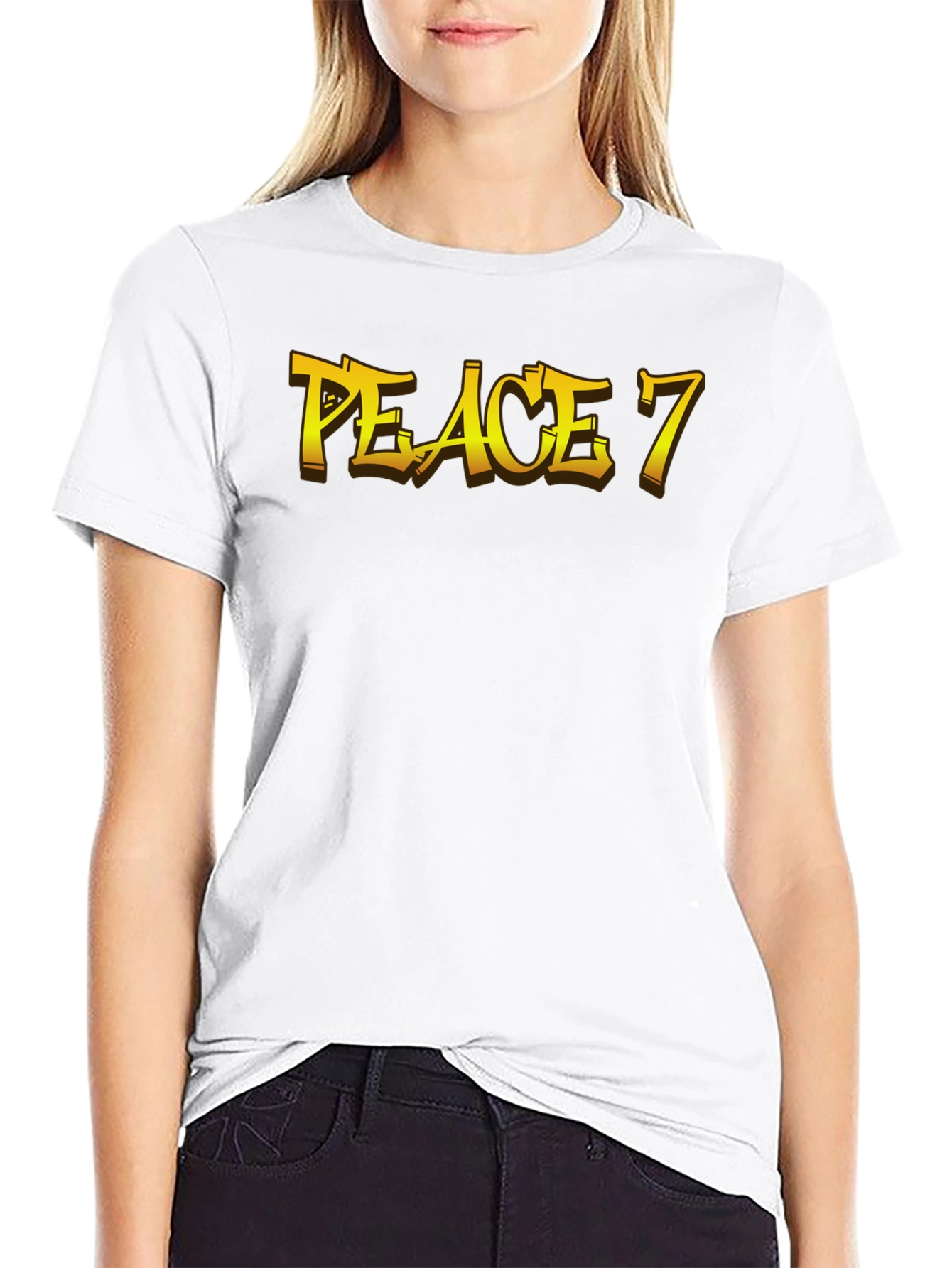 Peace 7 Graphic Tee - Bold Gold Lettering