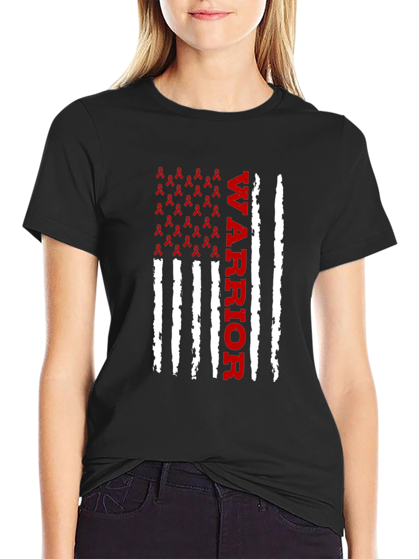 Warrior Ribbon American Flag Graphic T-Shirt