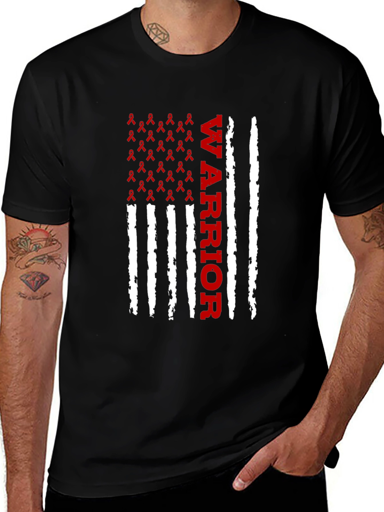 Warrior Ribbon American Flag Graphic T-Shirt