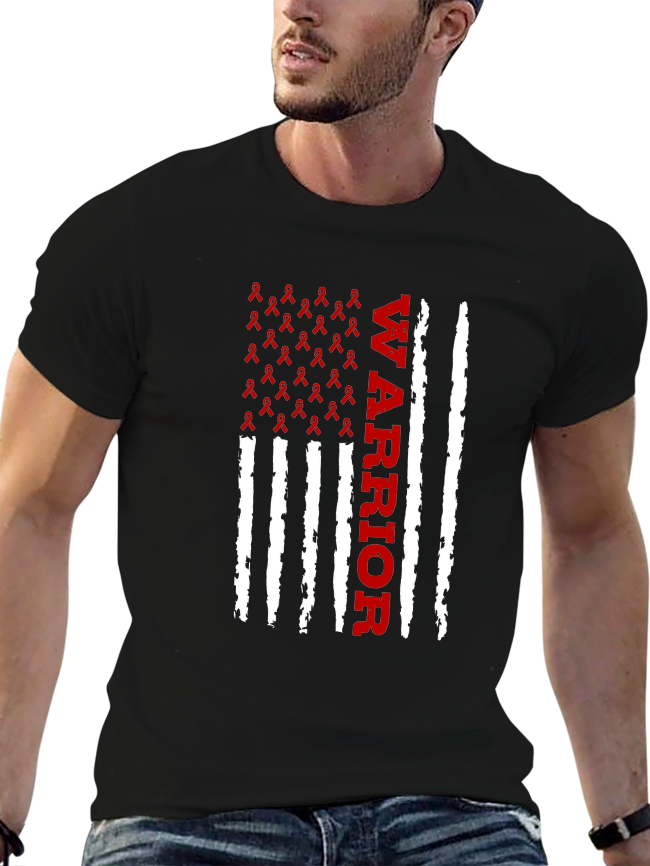 Warrior Ribbon American Flag Graphic T-Shirt