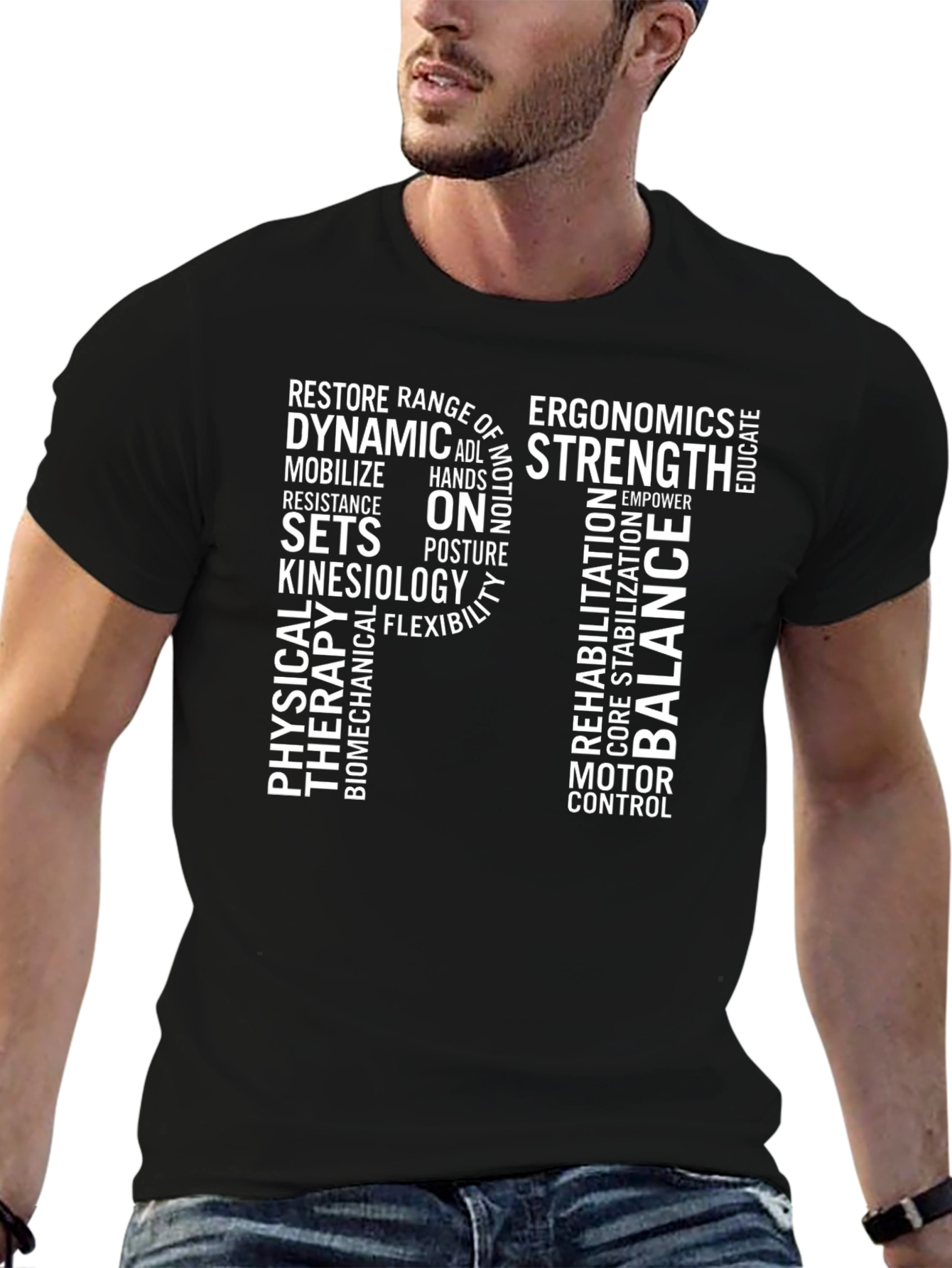 Physical Therapy Word Cloud T-Shirt - Black