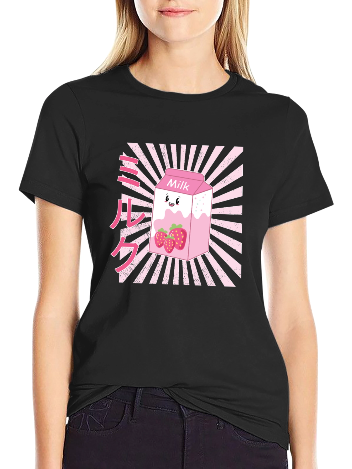 Strawberry Milk Graphic T-Shirt - Black