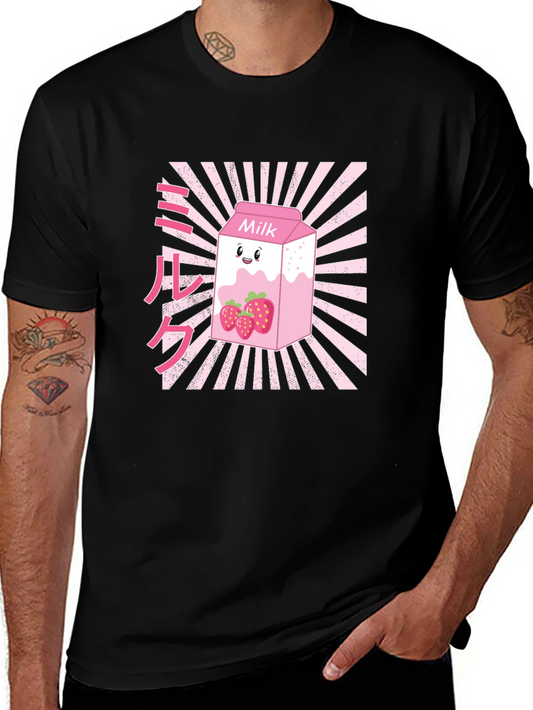 Strawberry Milk Graphic T-Shirt - Black
