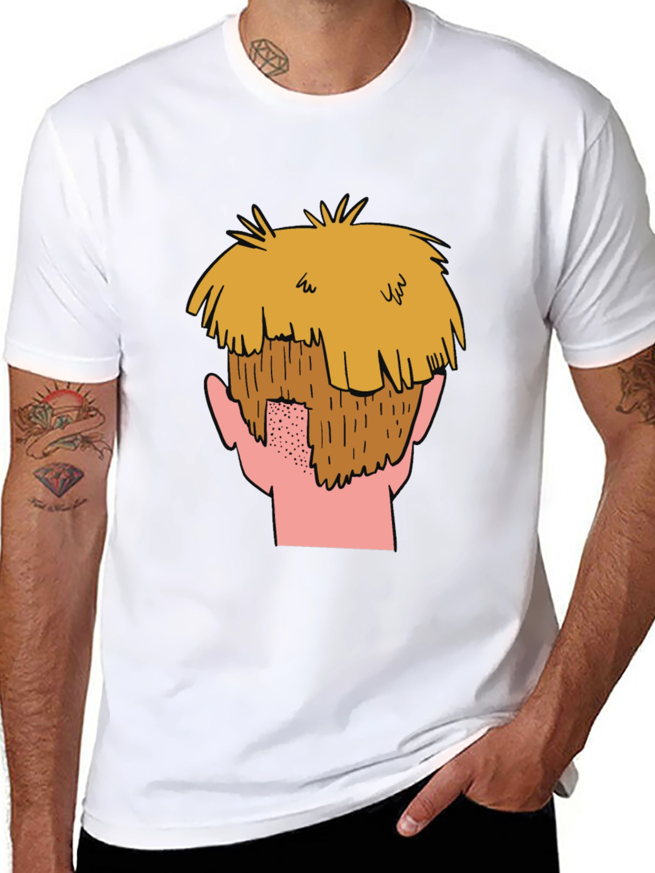 Cartoon Beard Graphic T-Shirt