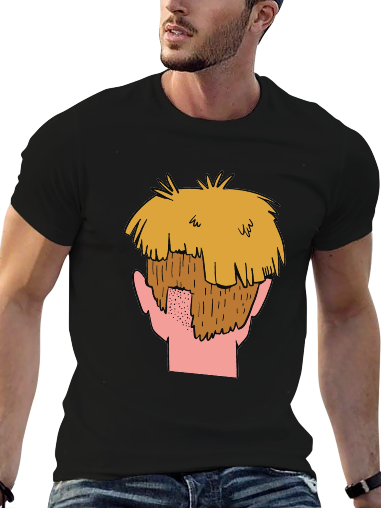 Cartoon Beard Graphic T-Shirt