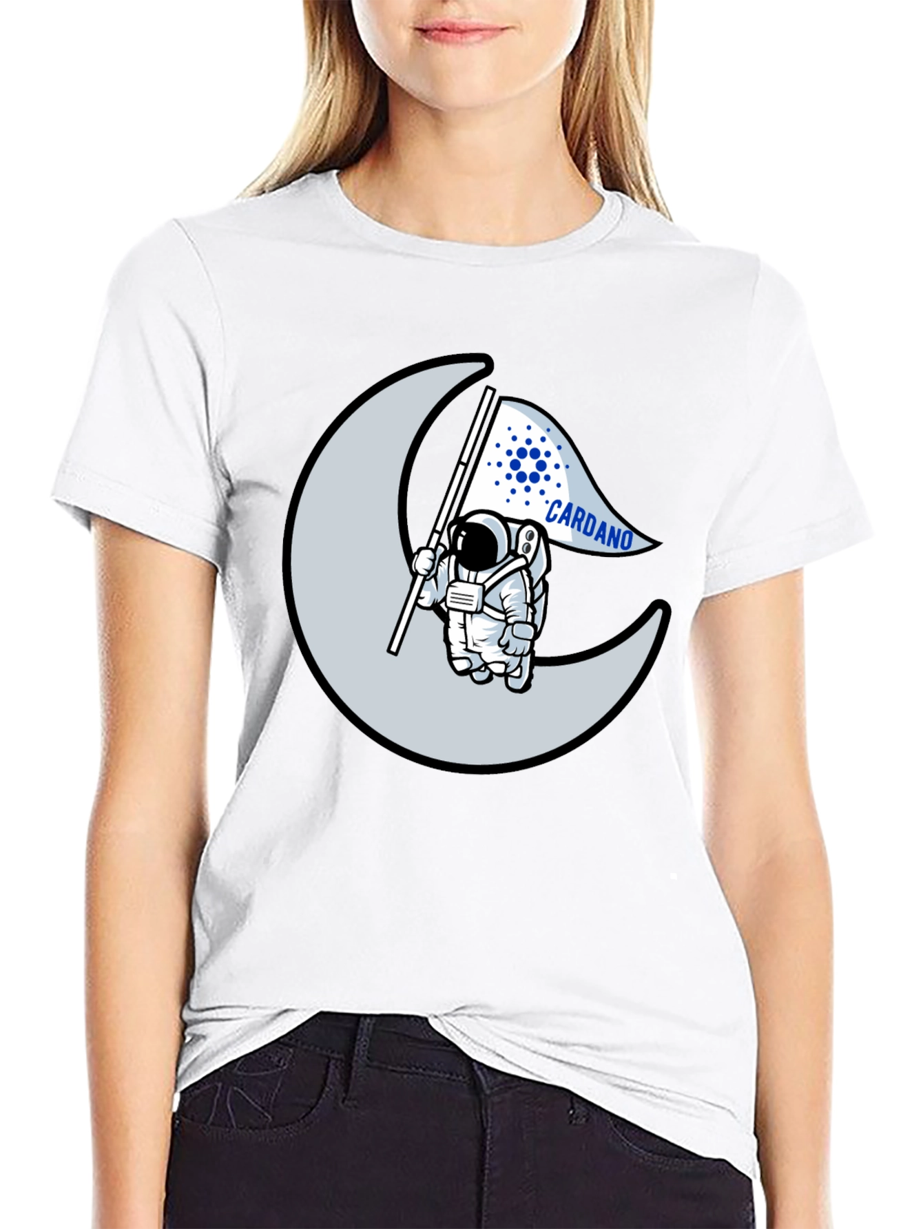 Cardano Astronaut Moon Black T-Shirt Crypto ADA