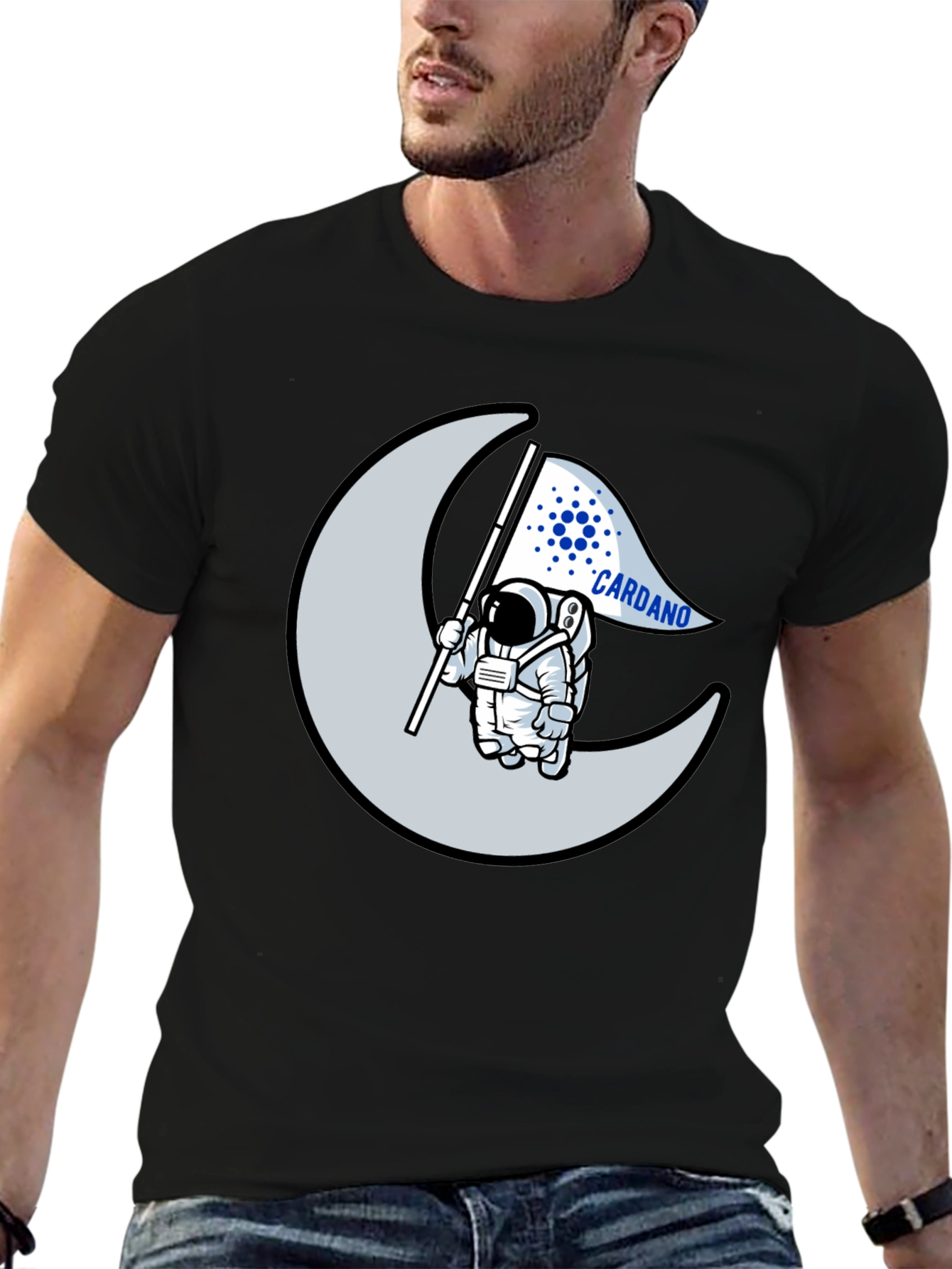 Cardano Astronaut Moon Black T-Shirt Crypto ADA