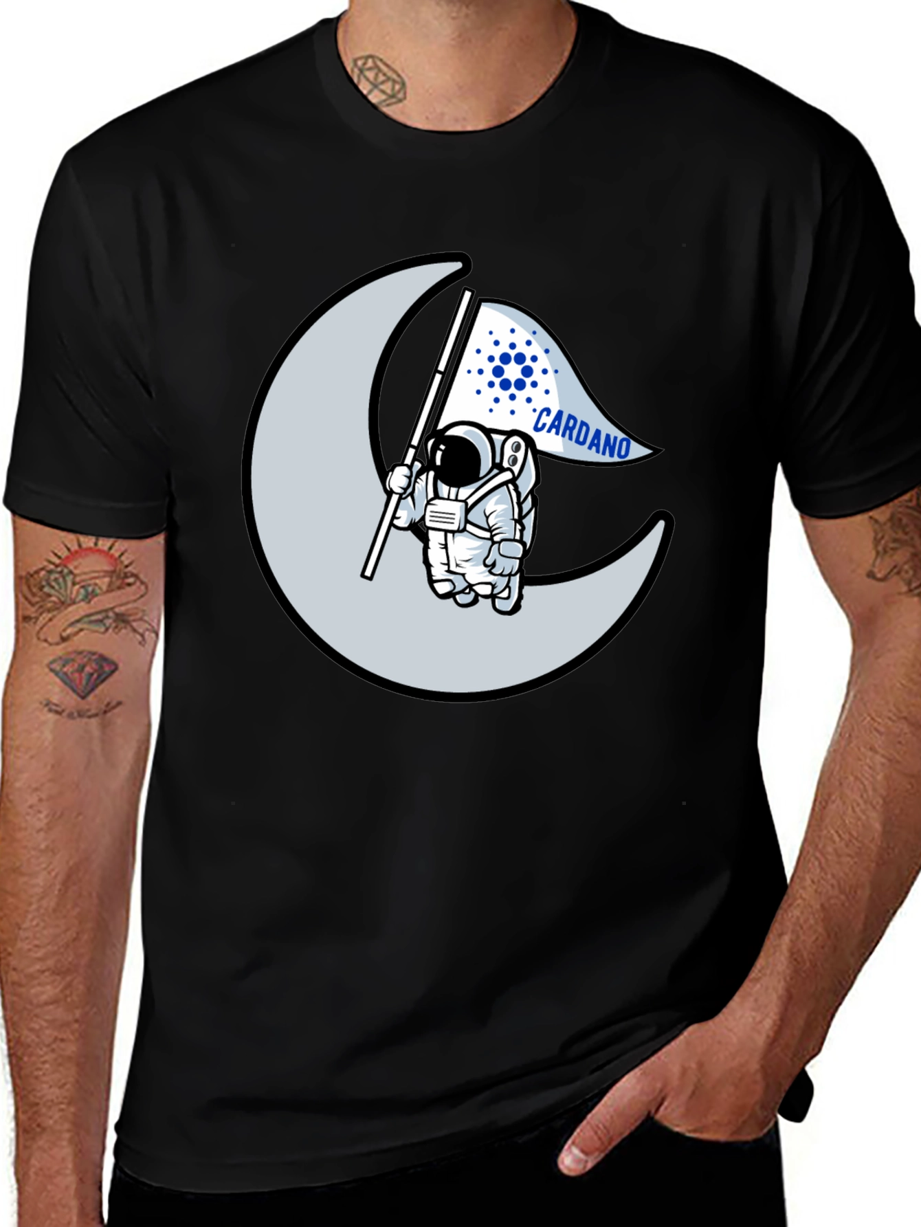 Cardano Astronaut Moon Black T-Shirt Crypto ADA