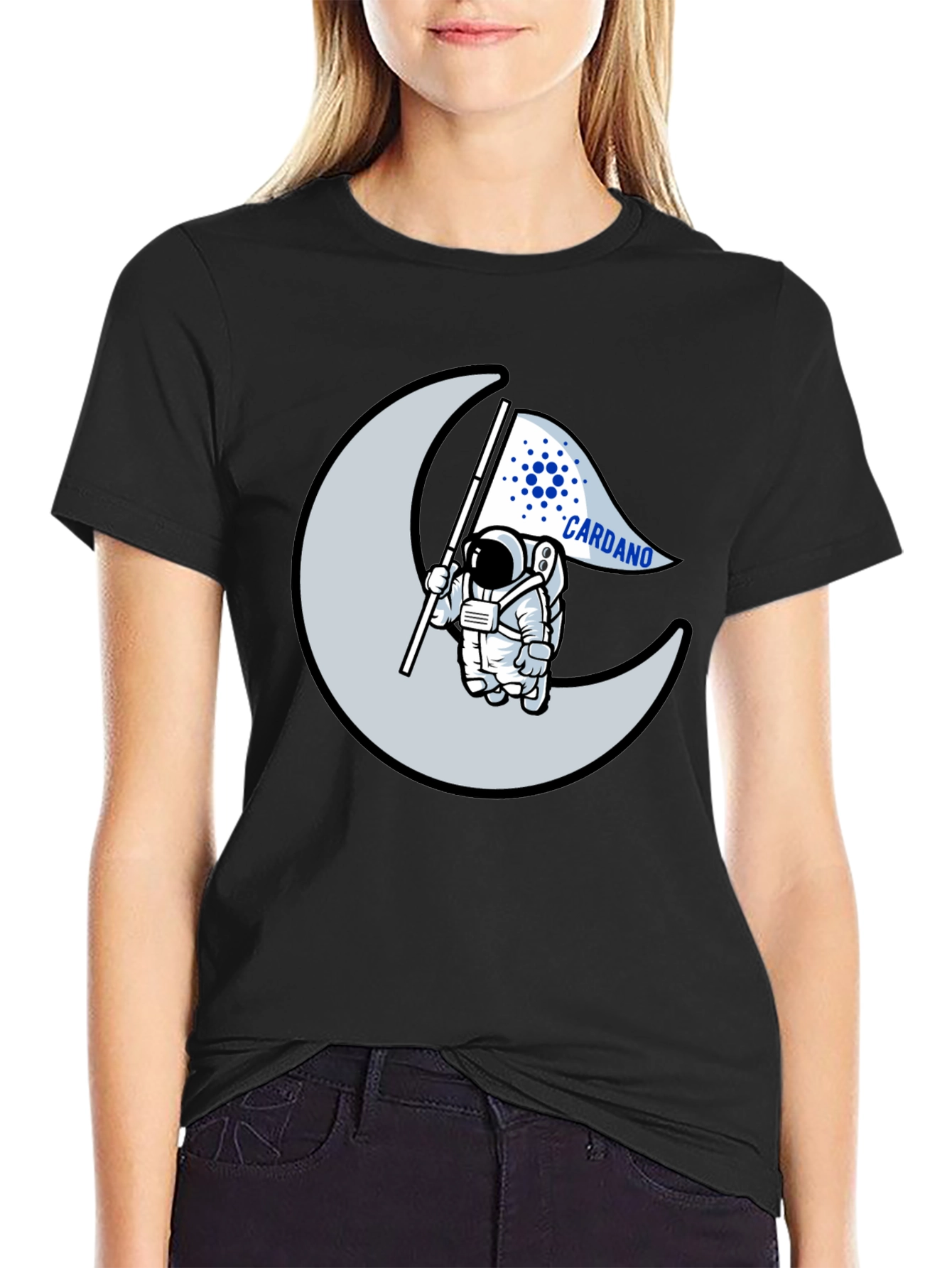 Cardano Astronaut Moon Black T-Shirt Crypto ADA
